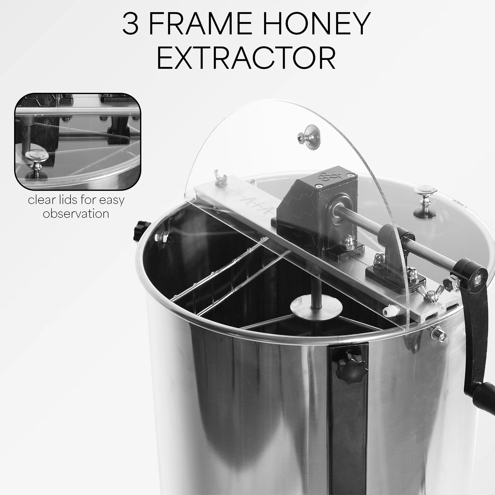 Three Frame Stainless Steel Honey Extractor - Image 3