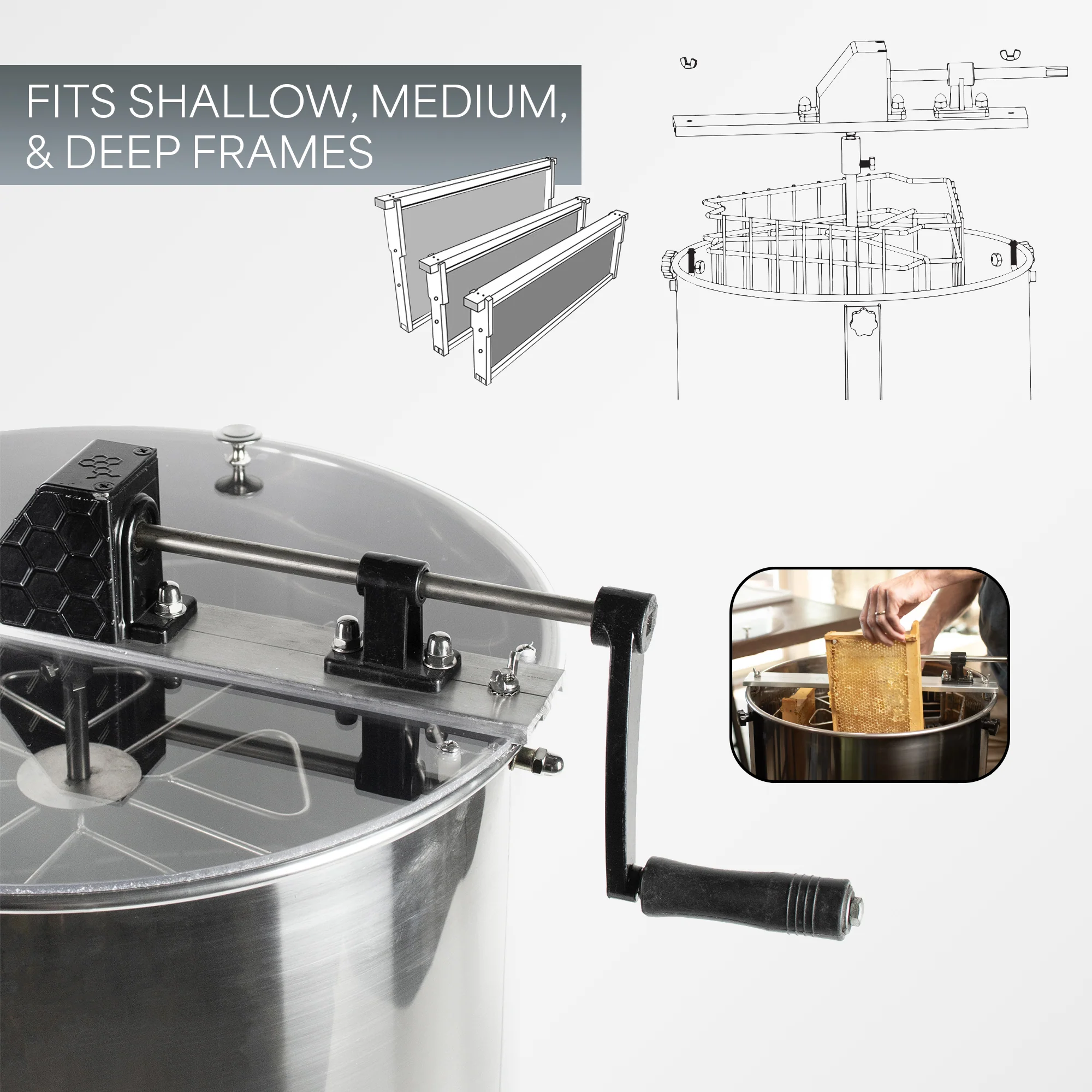 Three Frame Stainless Steel Honey Extractor - Image 5