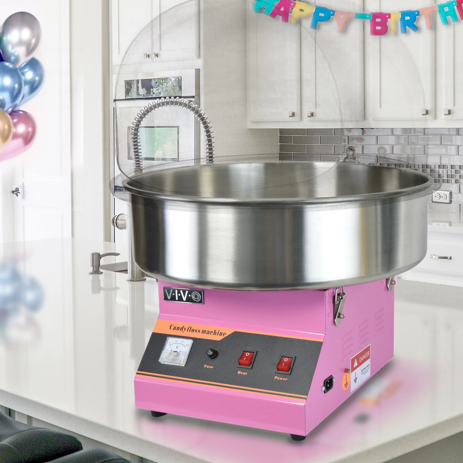 Electric Commercial Cotton Candy Machine with Bubble Shield - Image 2