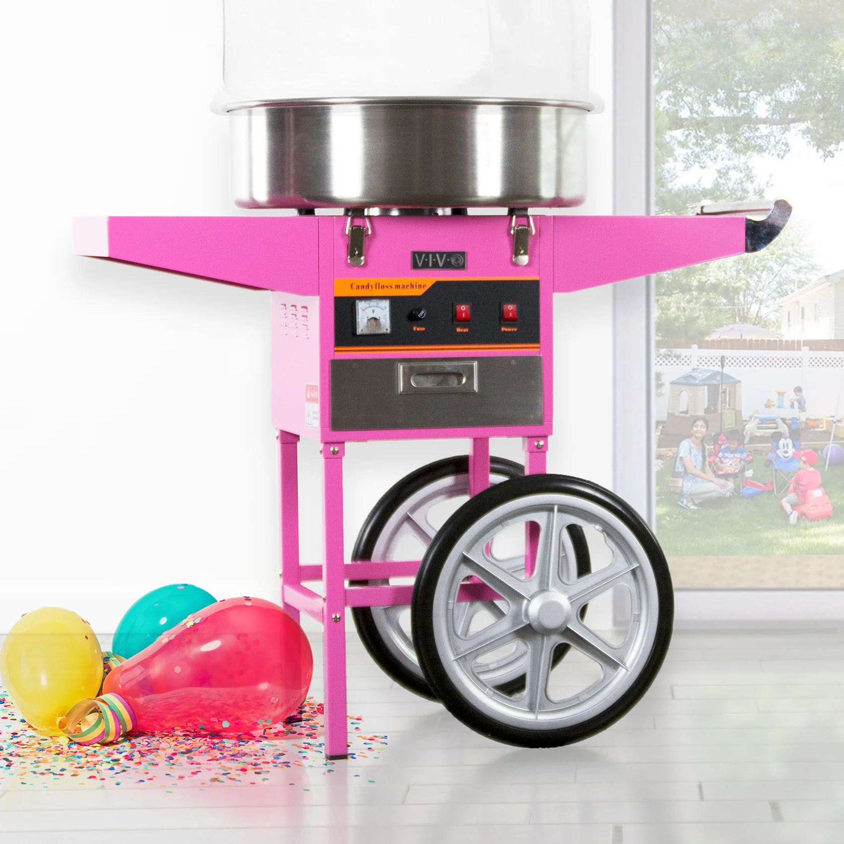 Electric Commercial Cotton Candy Machine with Cart and Bubble Shield - Image 2