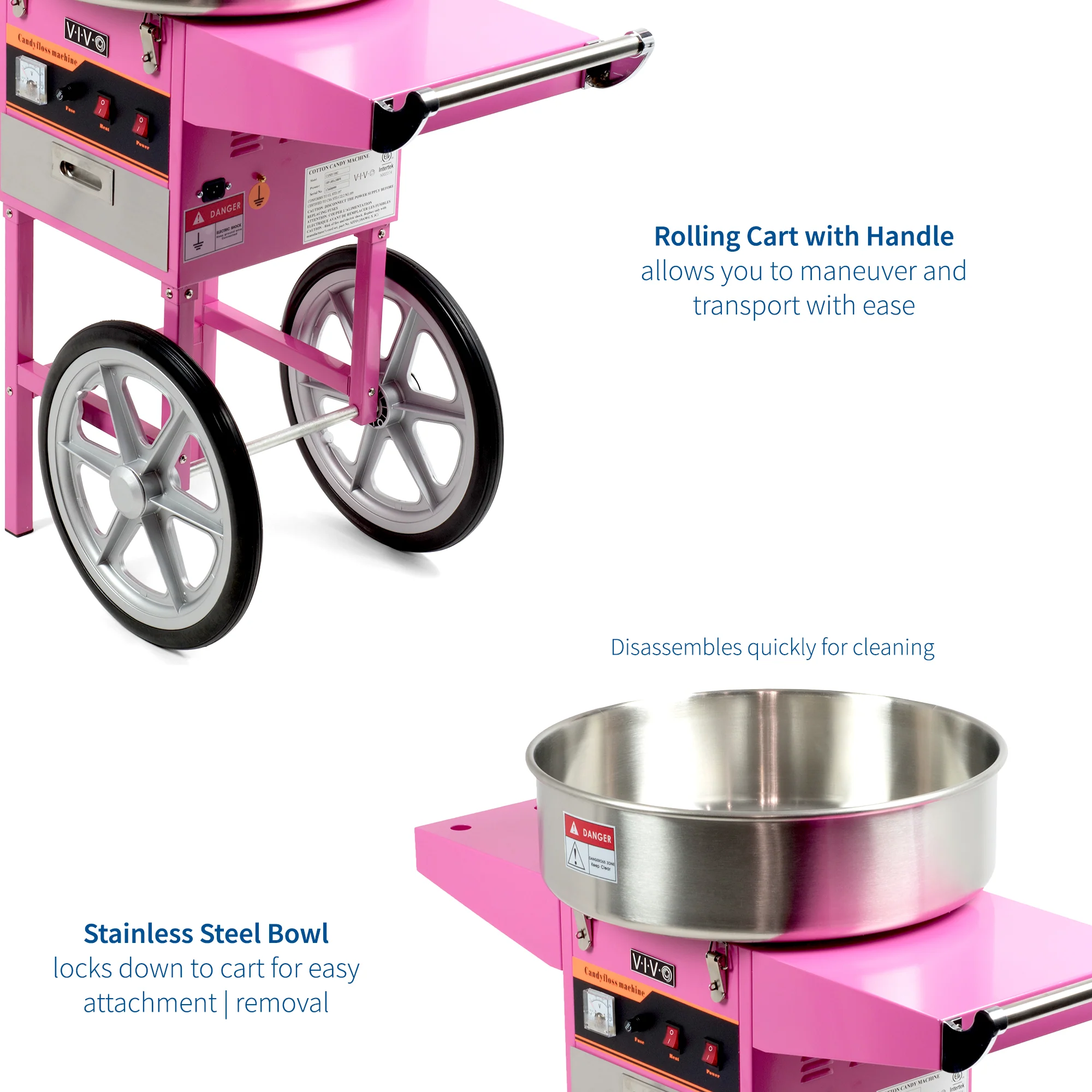 Electric Commercial Cotton Candy Machine with Cart and Bubble Shield - Image 4
