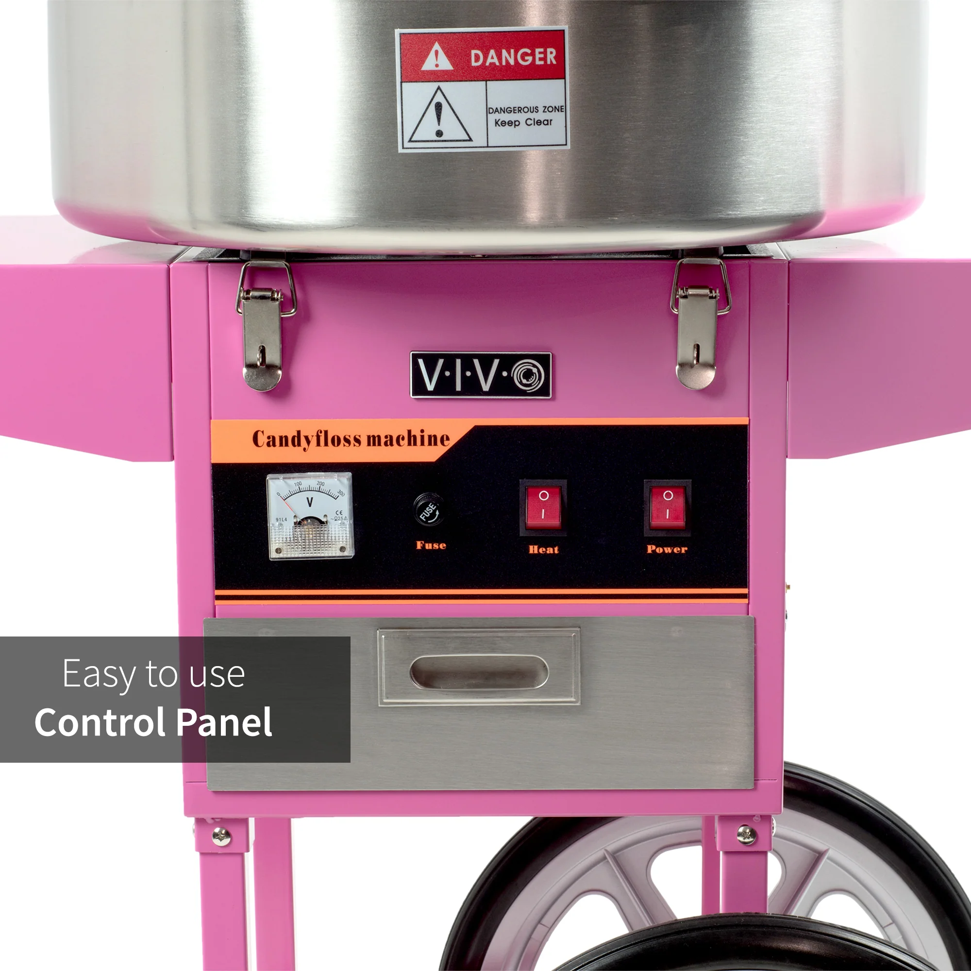 Electric Commercial Cotton Candy Machine with Cart and Bubble Shield - Image 5