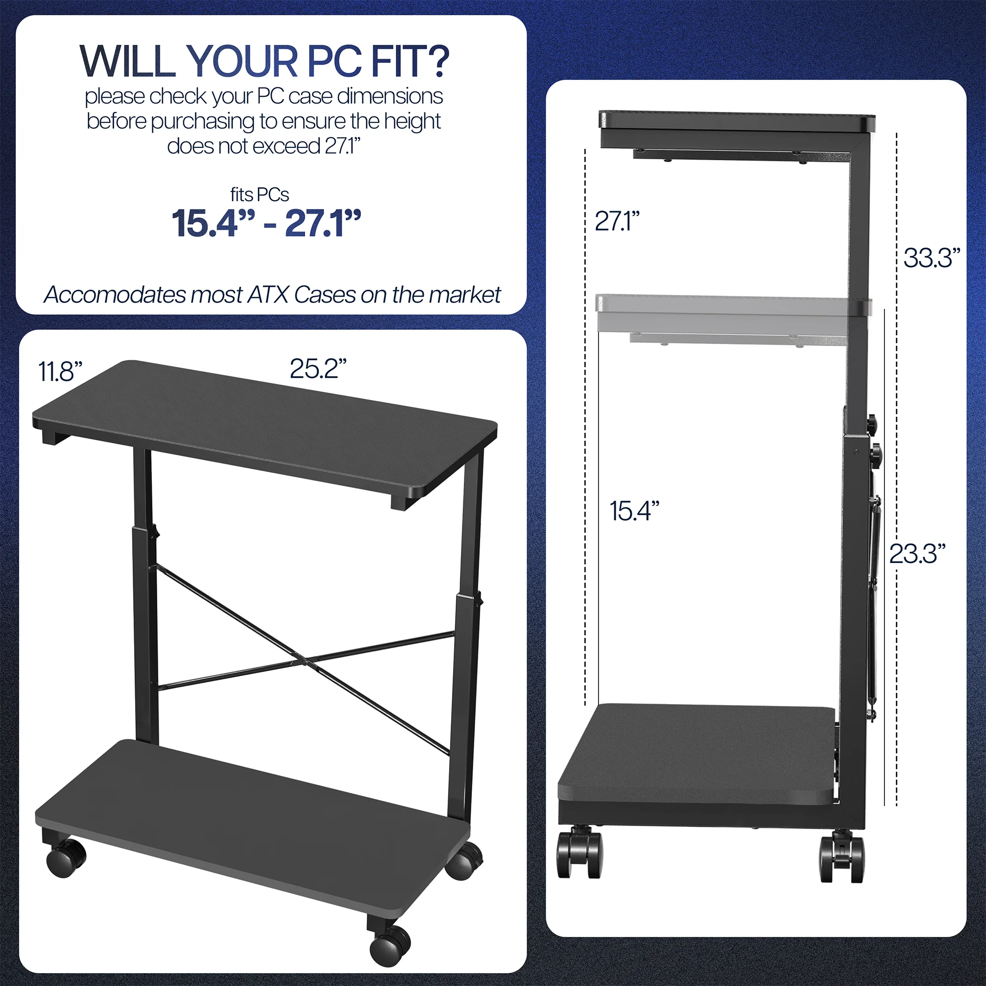 Mobile Adjustable PC Cart with Storage - Image 5