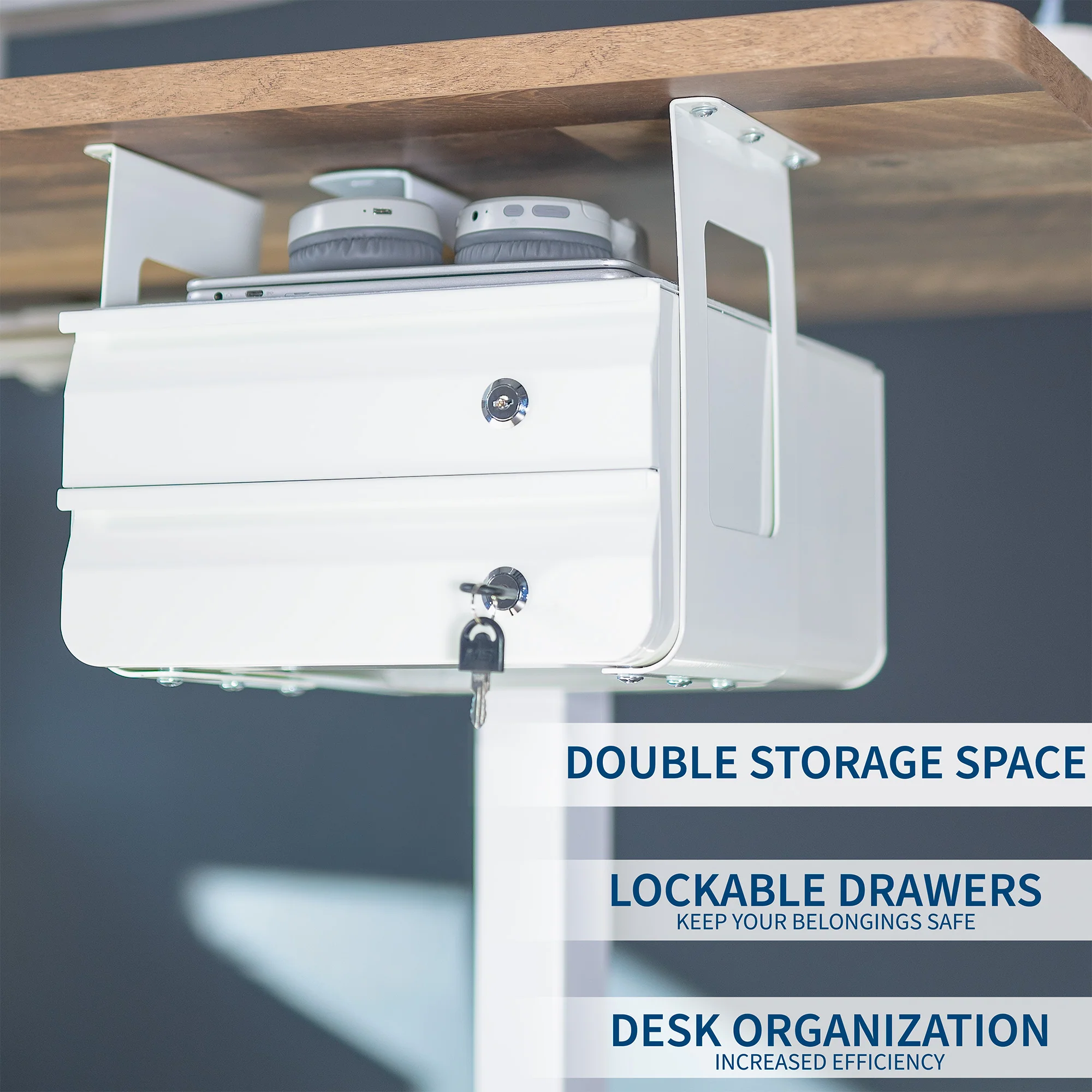 Lockable Under Desk Double Drawer - Image 11