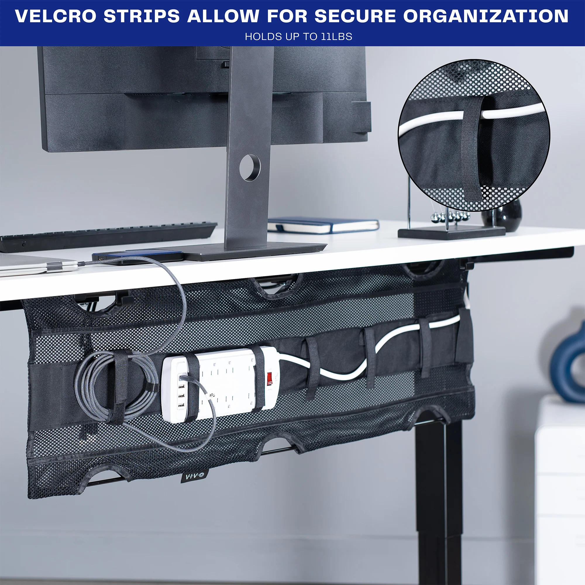 Under Desk Mesh Cable Management with Power Strip Holder - Image 4