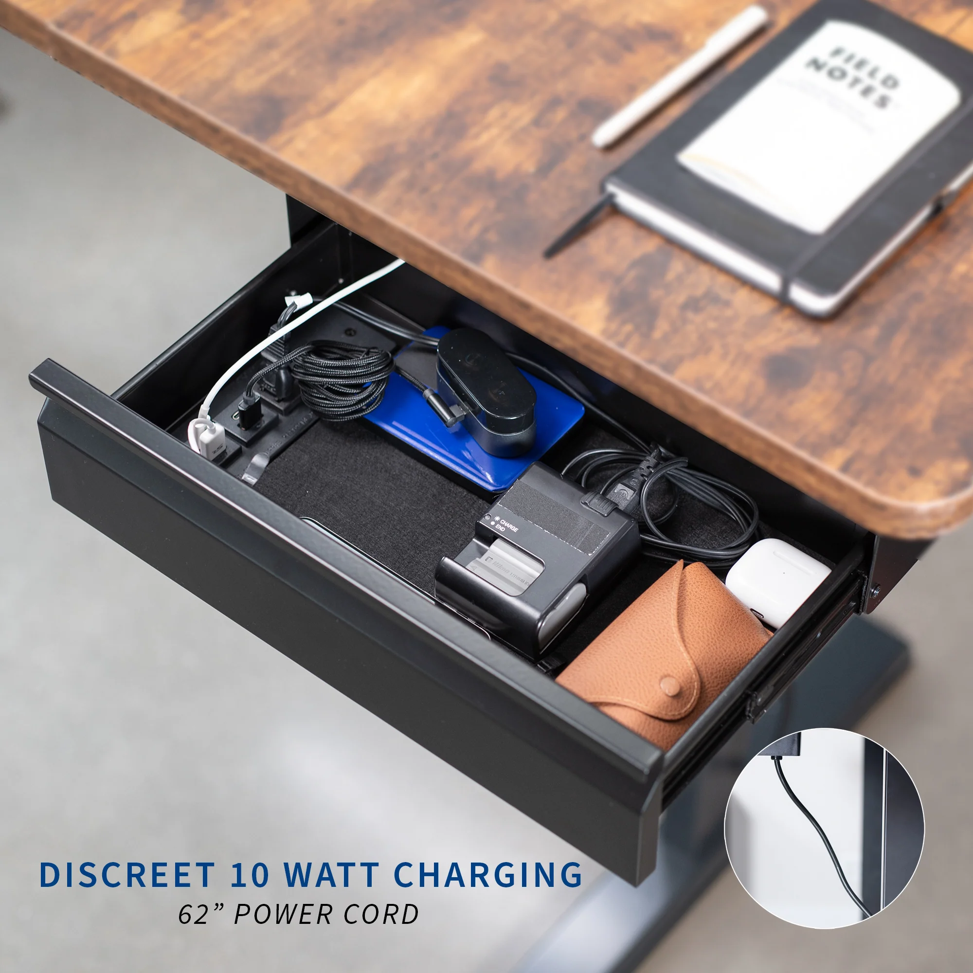 Pull Out 16" Under Desk Drawer with Power Strip - Image 10