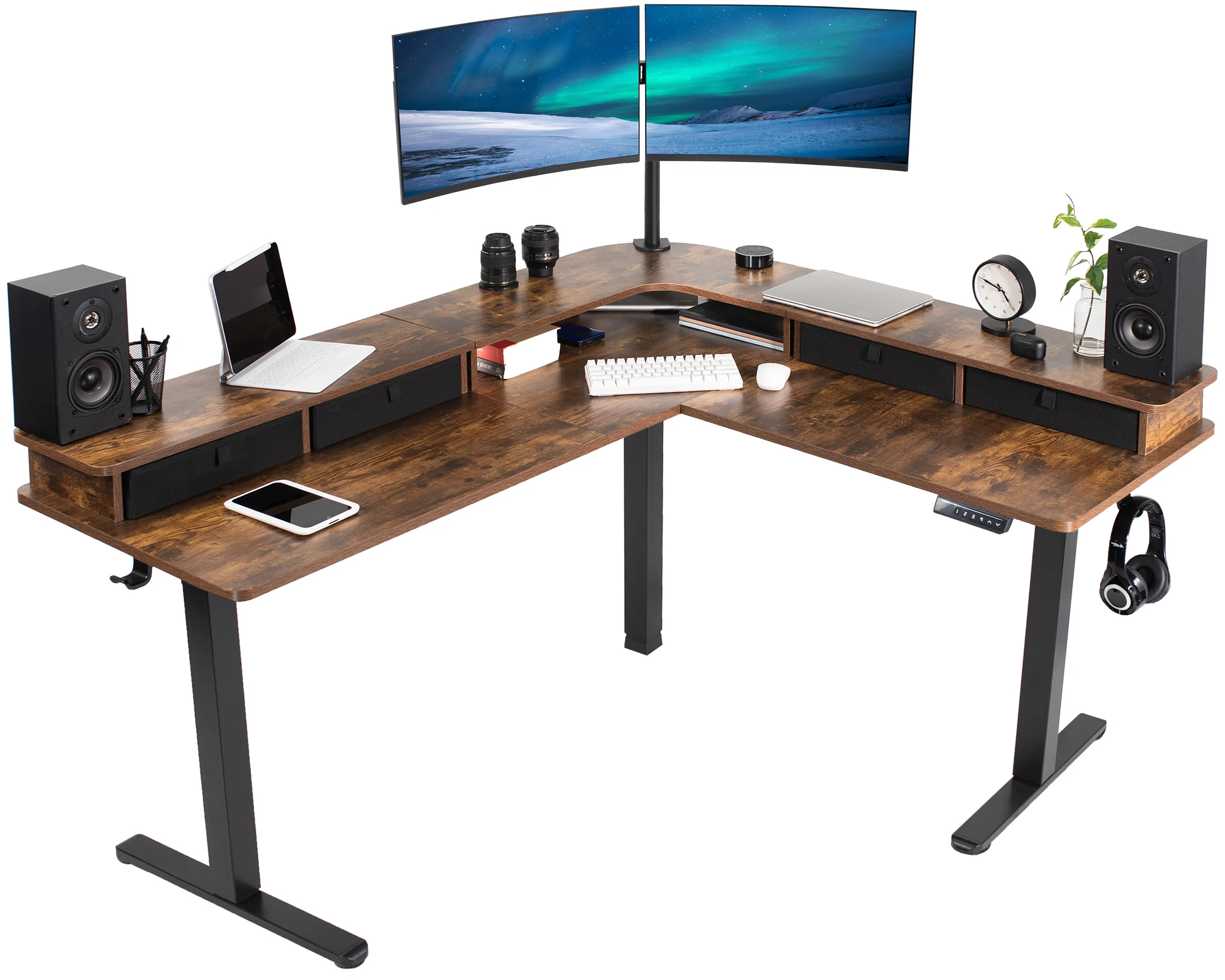 E3CV Series - Two Tier Corner Electric Desk with Storage - Image 13