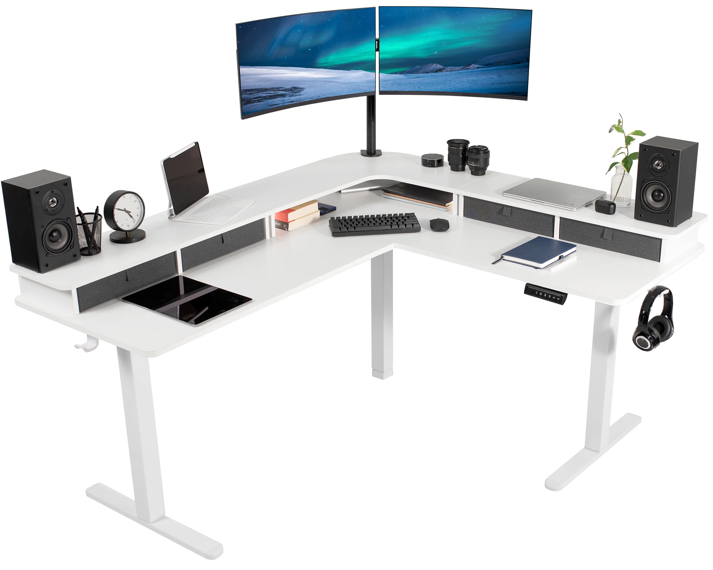 E3CV Series - Two Tier Corner Electric Desk with Storage - Image 15