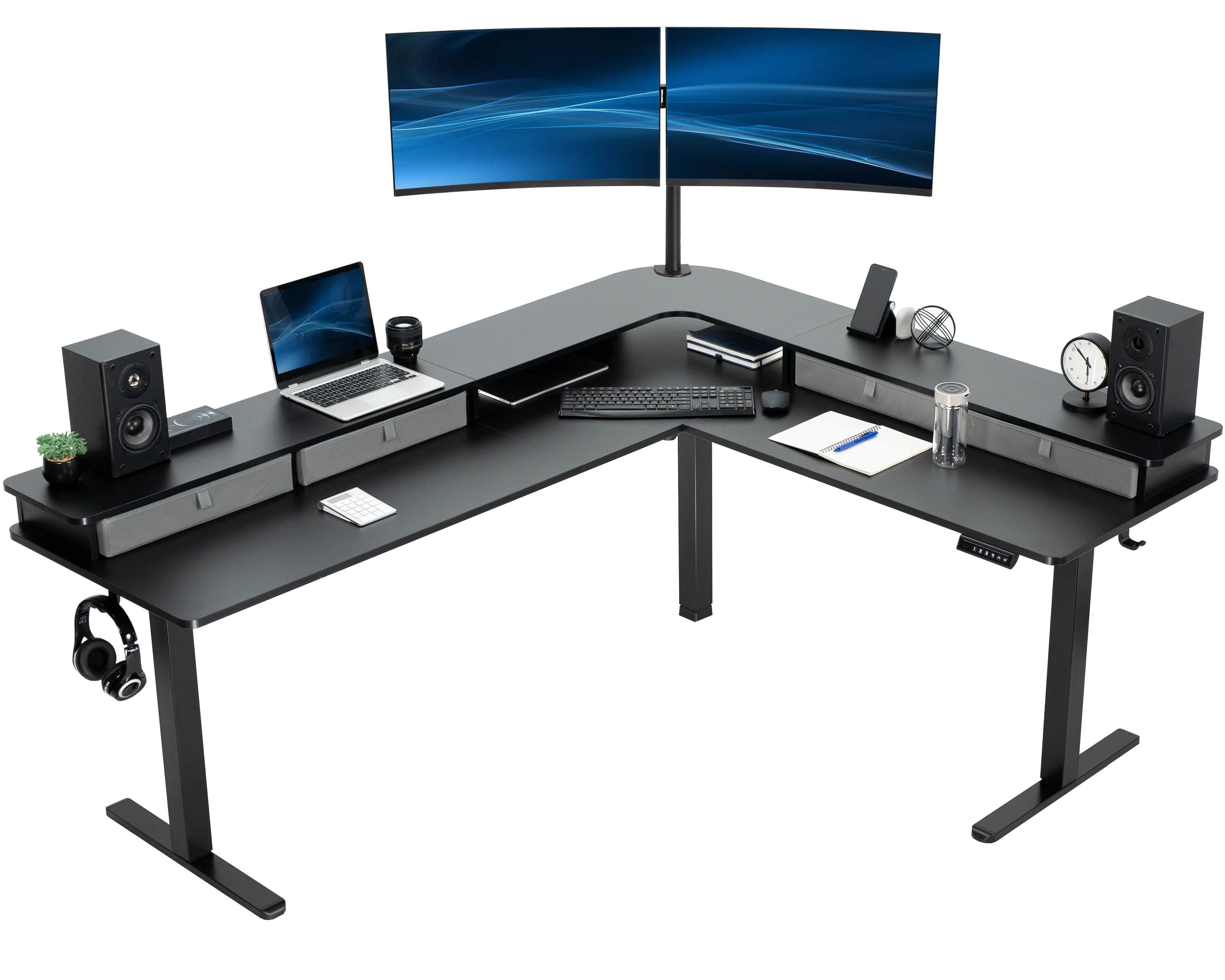 E3CV Series - Two Tier Corner Electric Desk with Storage - Image 17