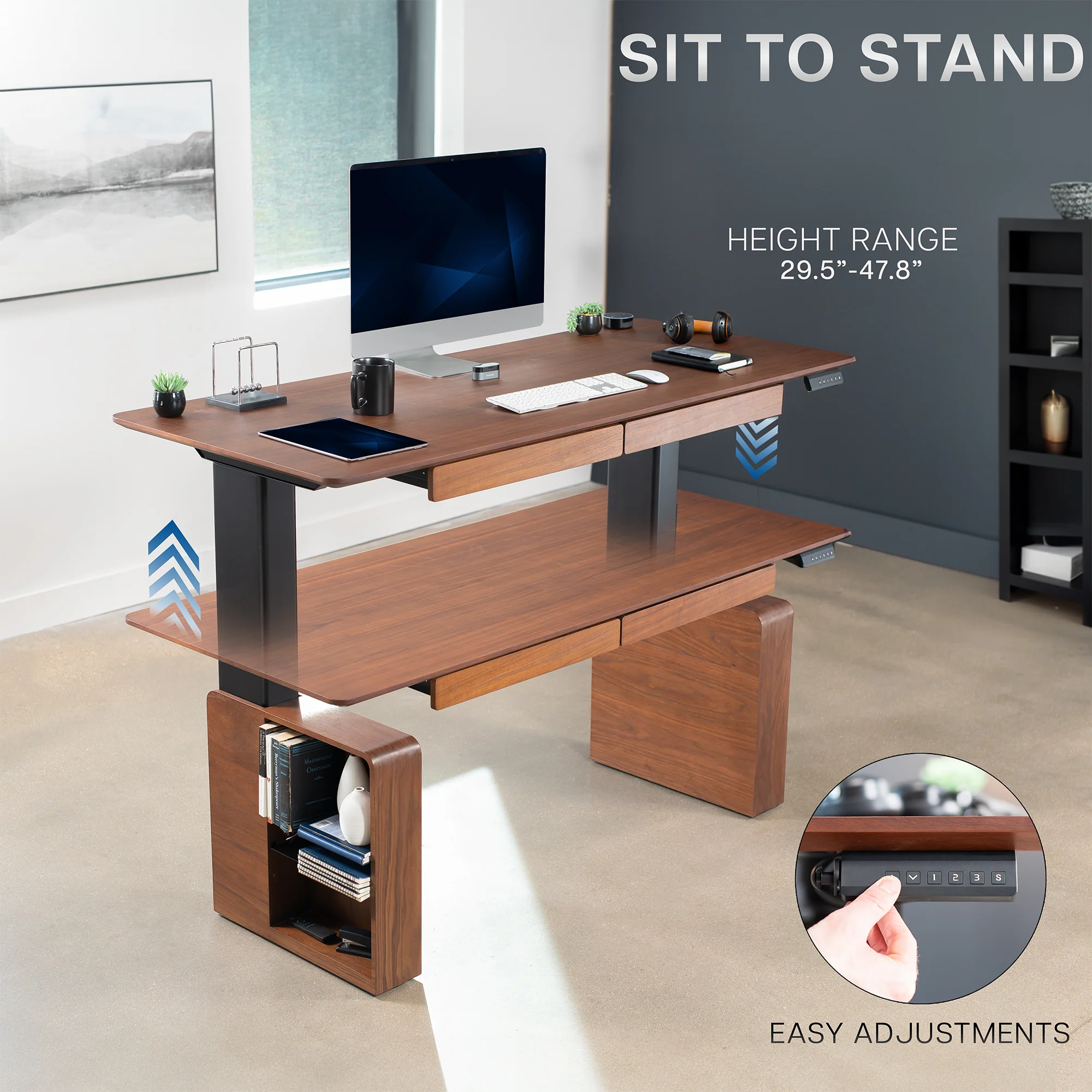 Walnut 72" x 30" Electric Executive Desk with Storage - Image 4