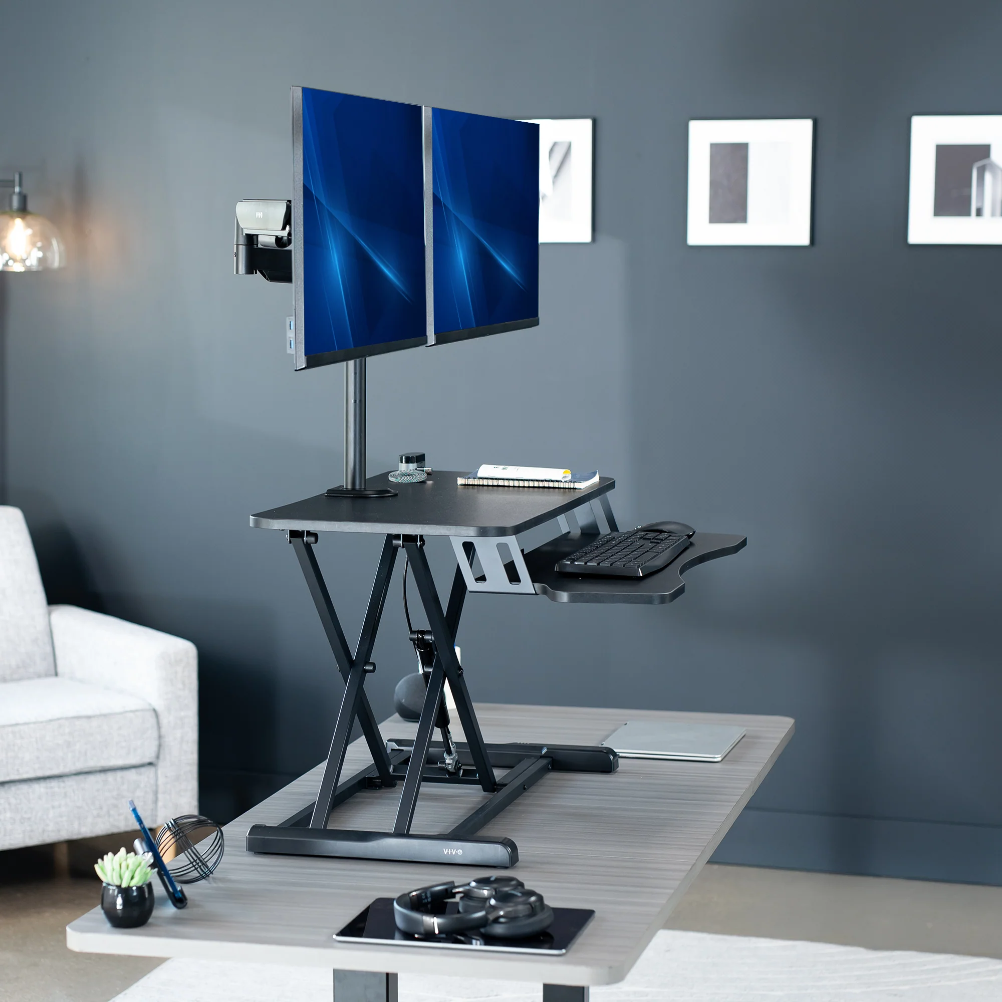Desk Riser with Mechanical Dual Monitor Mount - Image 2