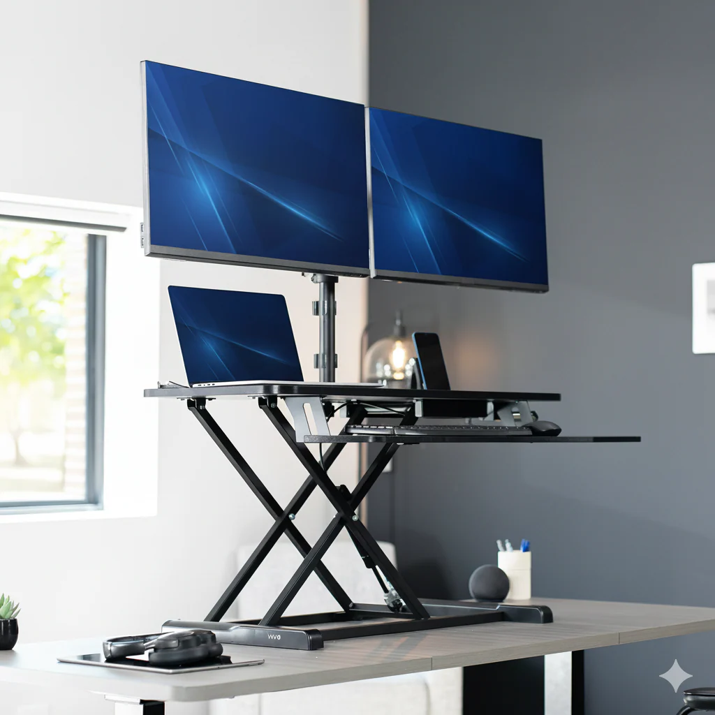 Desk Riser with Mechanical Dual Monitor Mount - Image 20