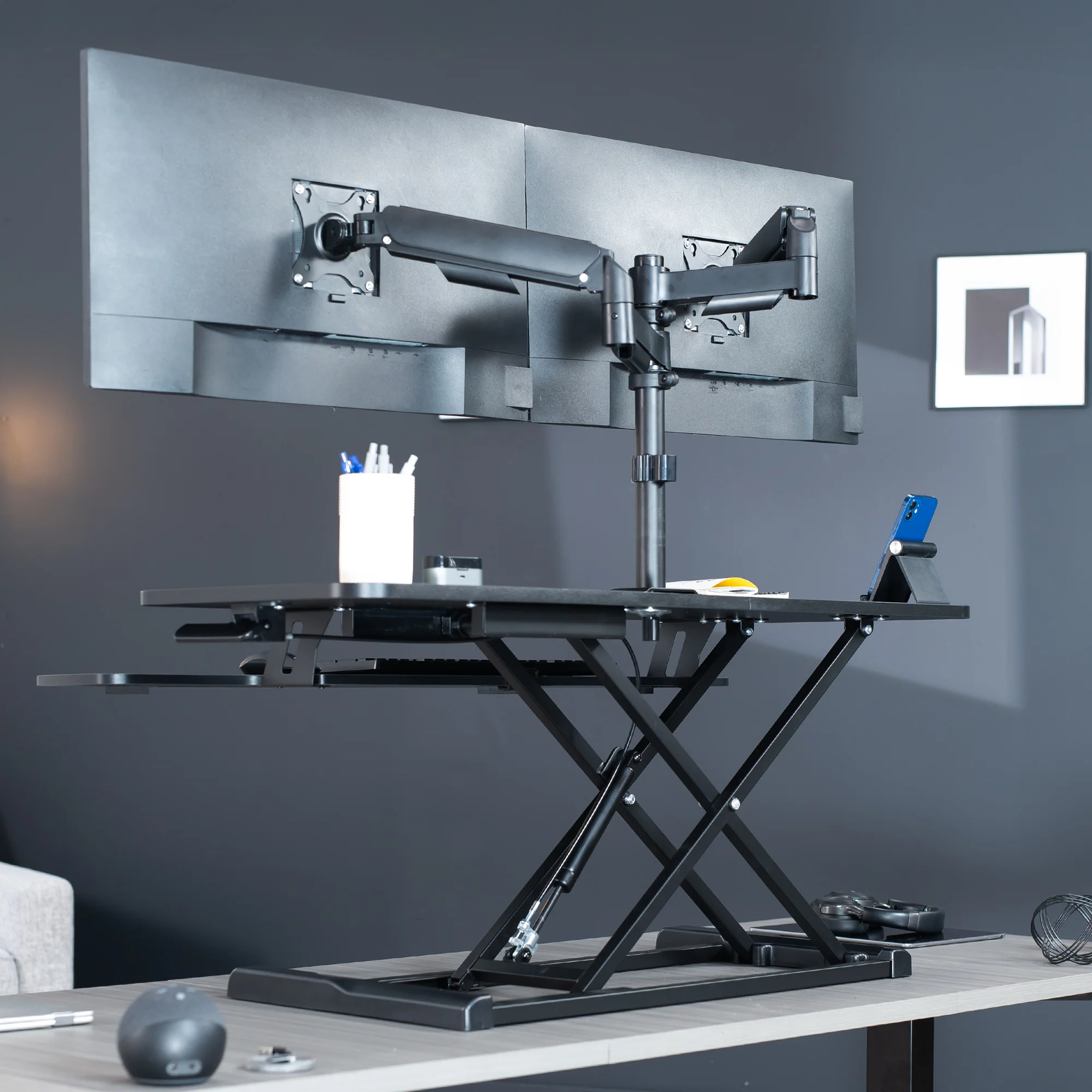 Desk Riser with Mechanical Dual Monitor Mount - Image 24