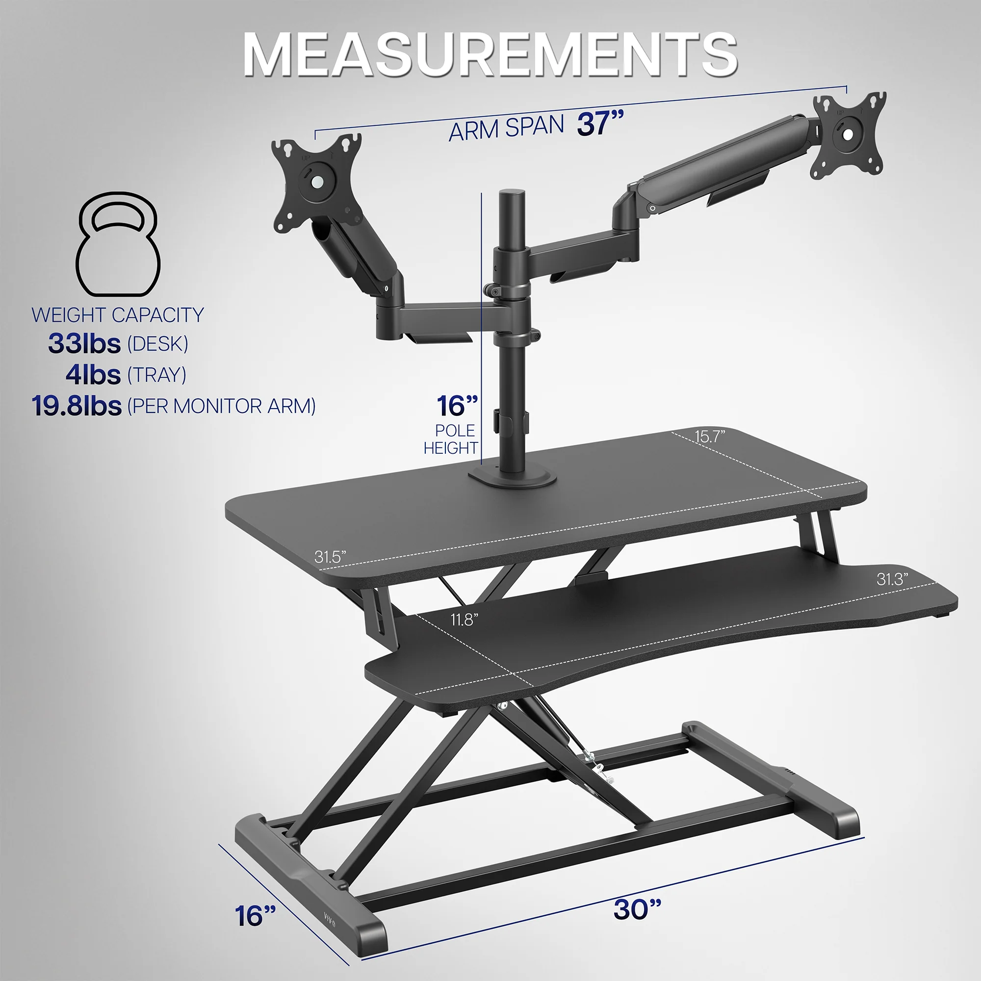 Desk Riser with Mechanical Dual Monitor Mount - Image 3