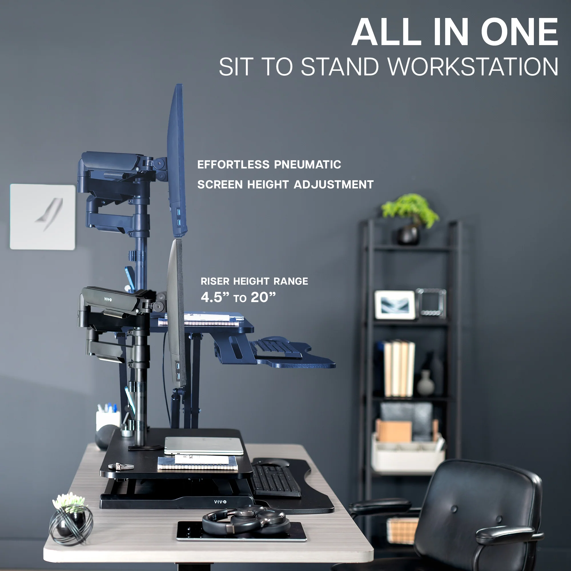 Desk Riser with Mechanical Dual Monitor Mount - Image 4