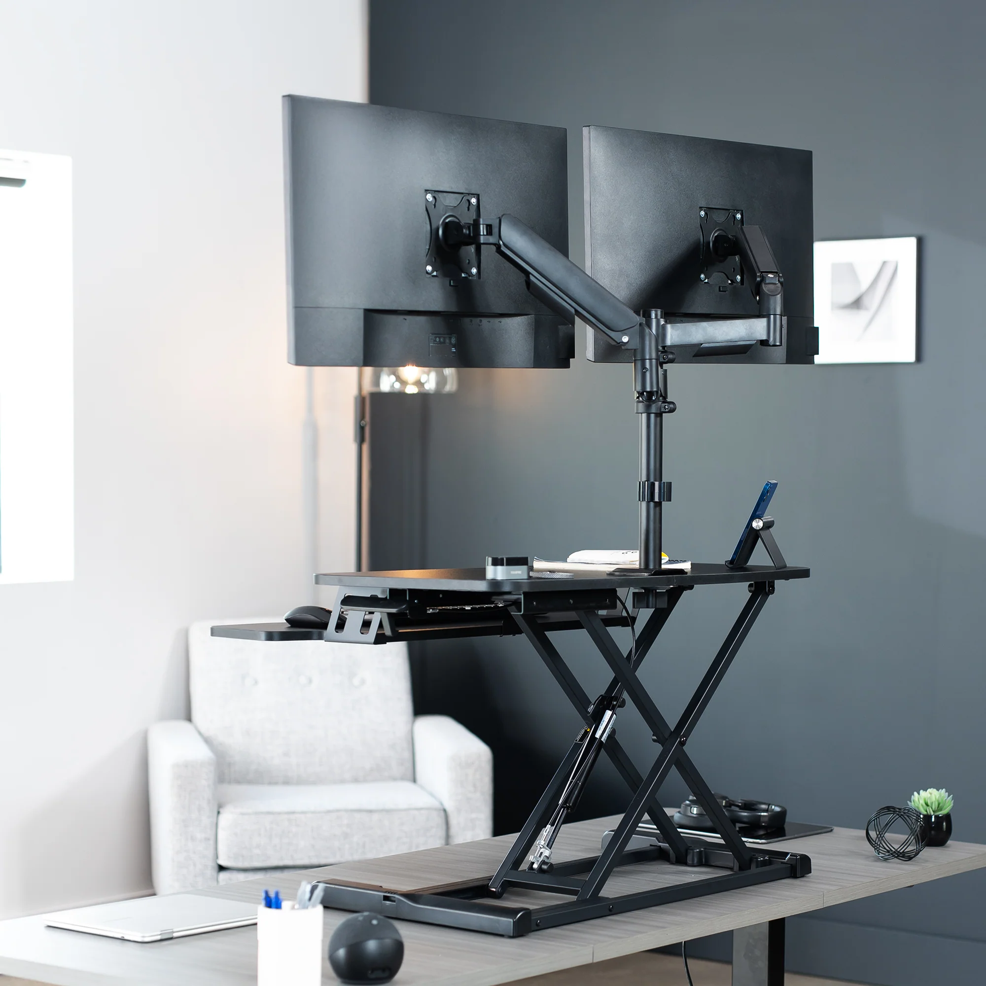 Desk Riser with Mechanical Dual Monitor Mount - Image 6