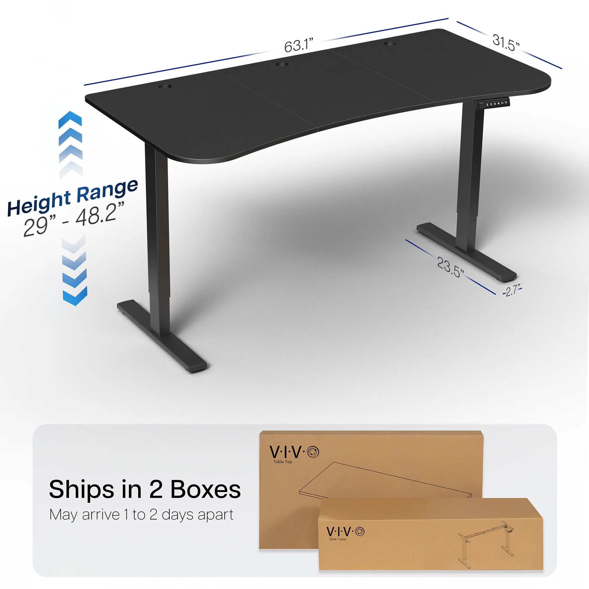 1B Series - 63" x 32" Electric Desk with Push Button Memory Controller - Image 4