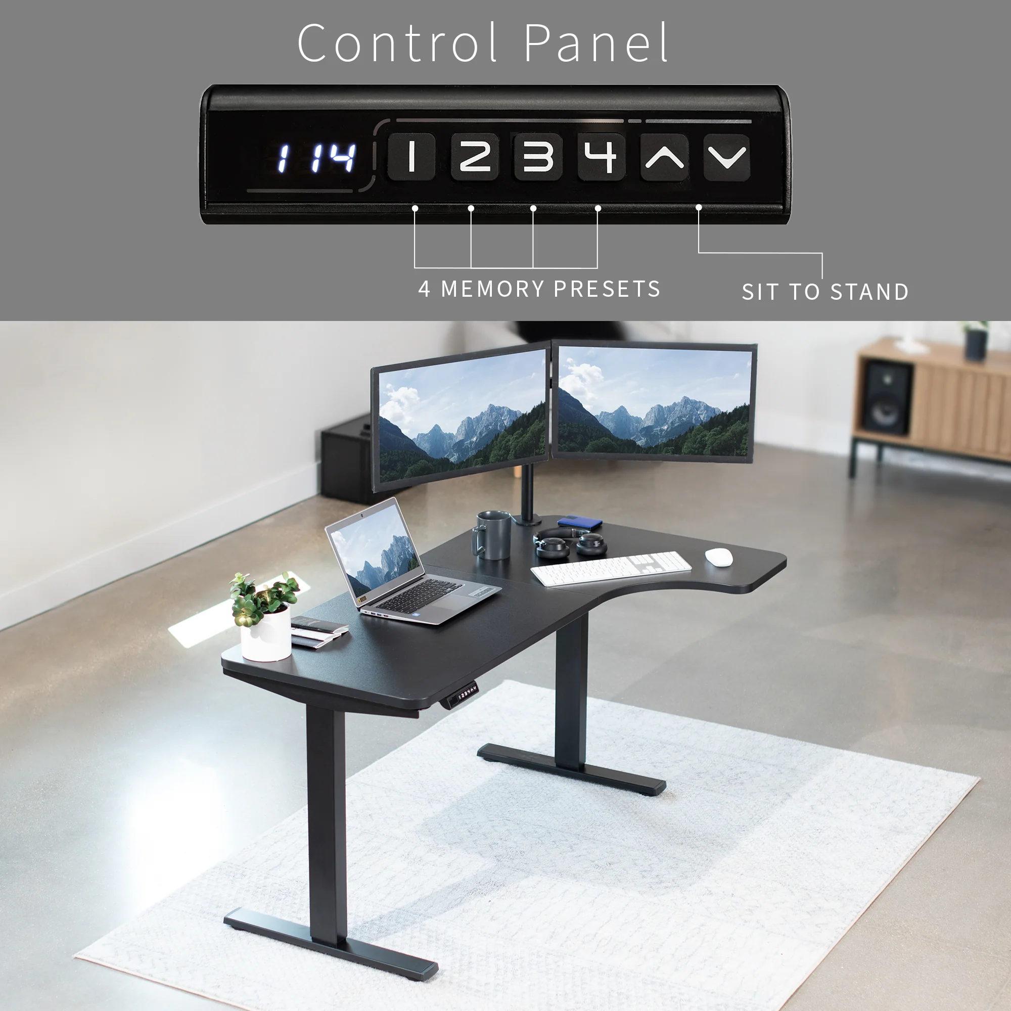1BR Series - 58" x 35" Corner Electric Desk with Push Button Memory Controller - Image 7
