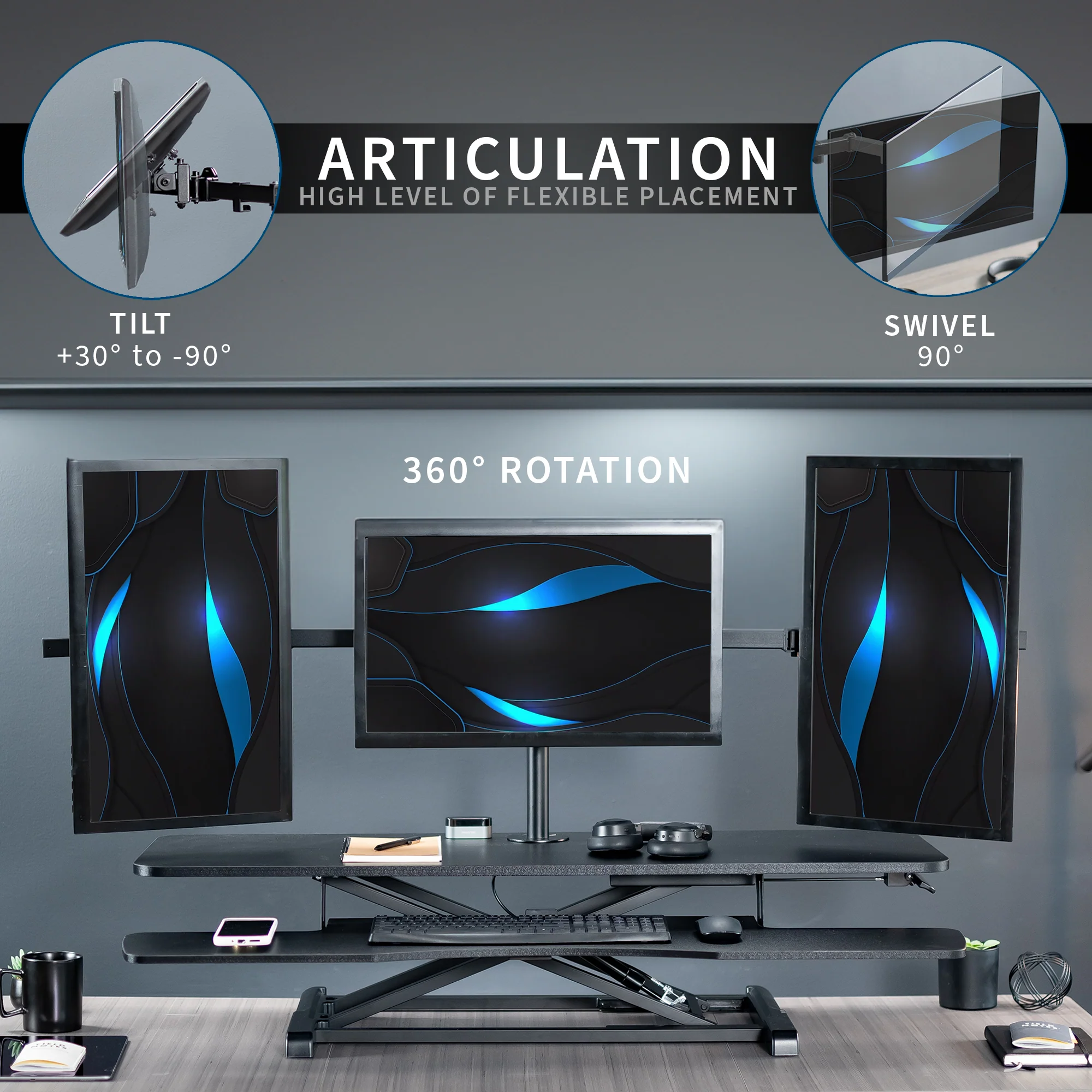 Extra Large Desk Riser with Triple Monitor Mount - Image 5