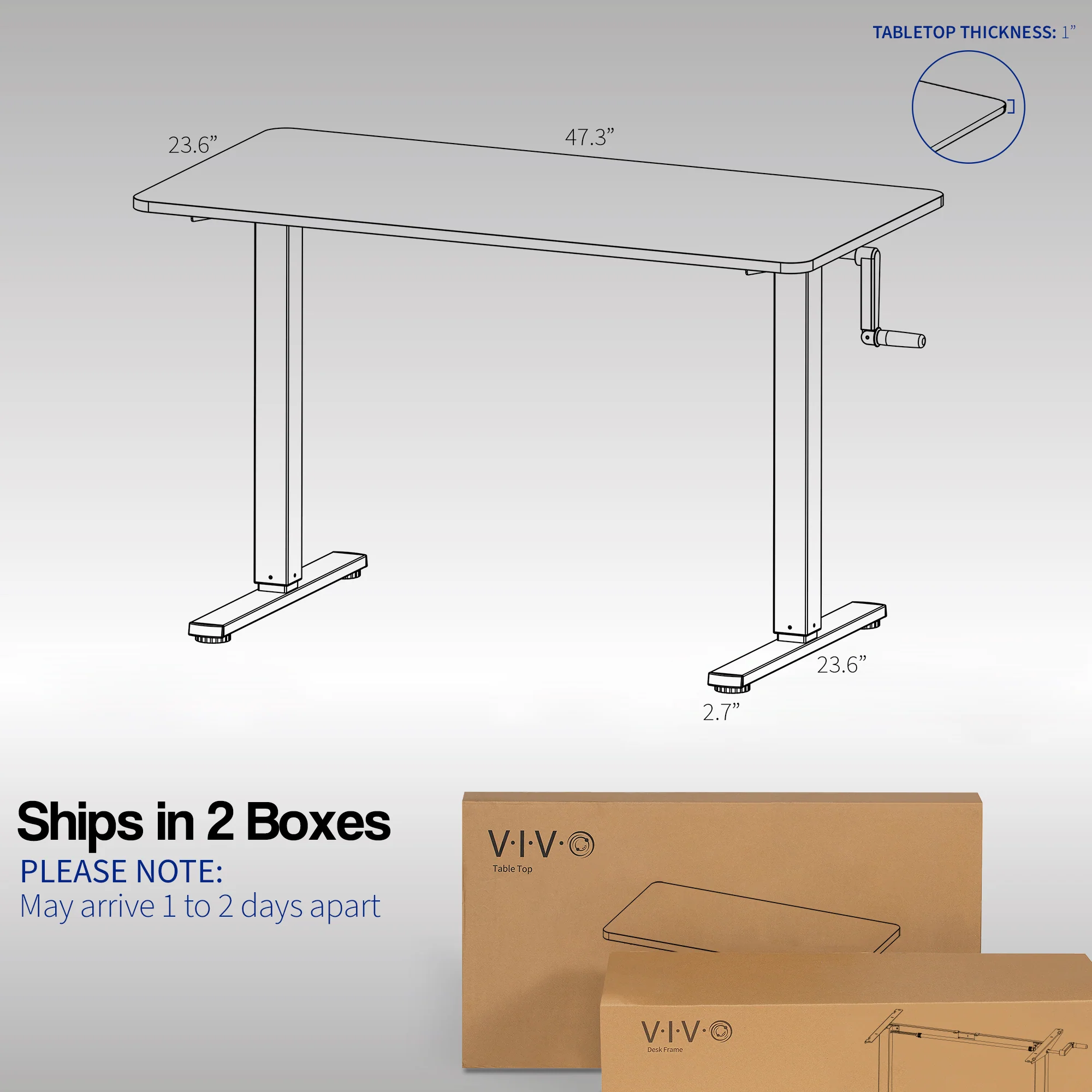 48" x 30" Manual Height Adjustable Desk - Image 3