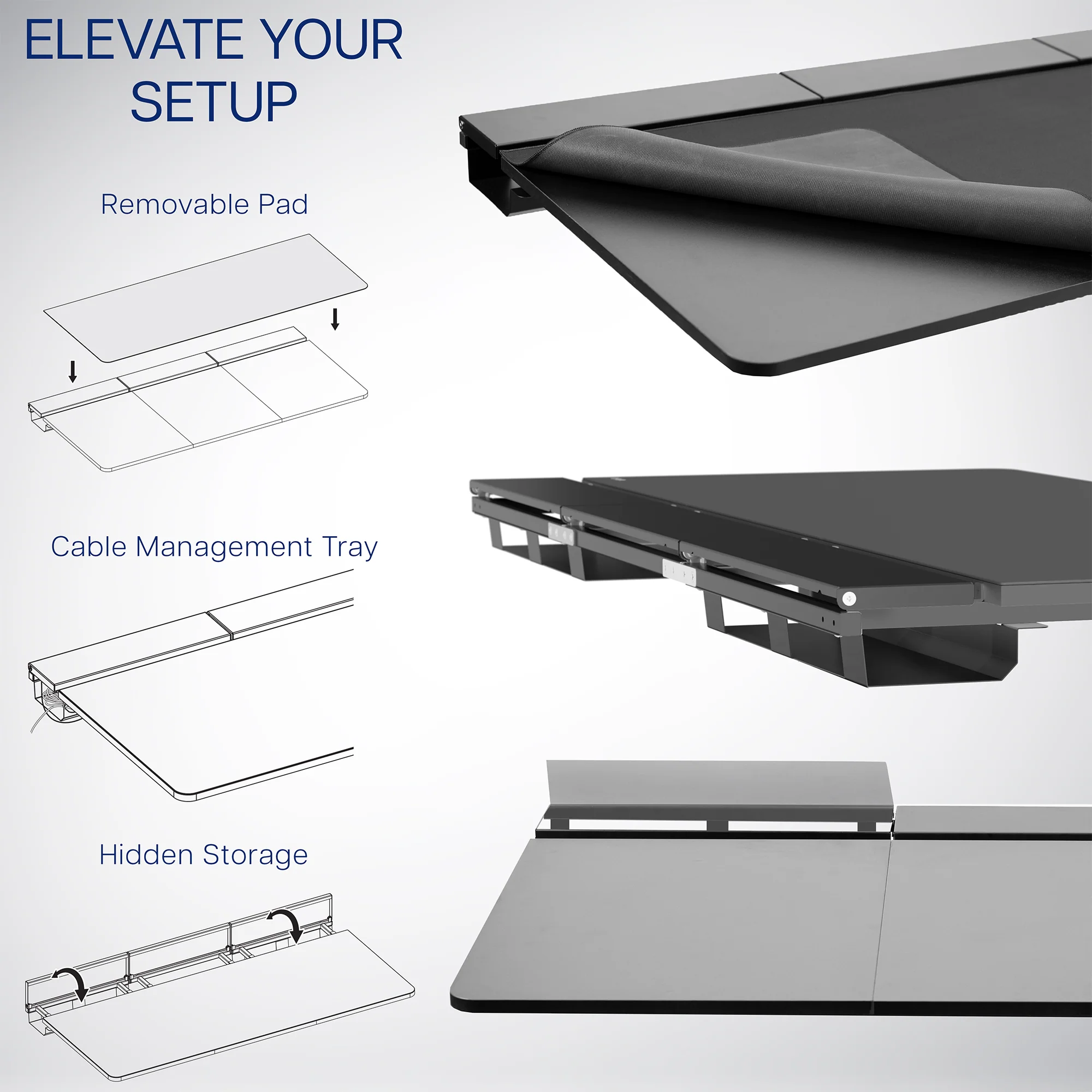 E2B-P3B Series - Dual Motor Electric Desk with Concealed Cable Table Top & Full-Size Pad - Image 7