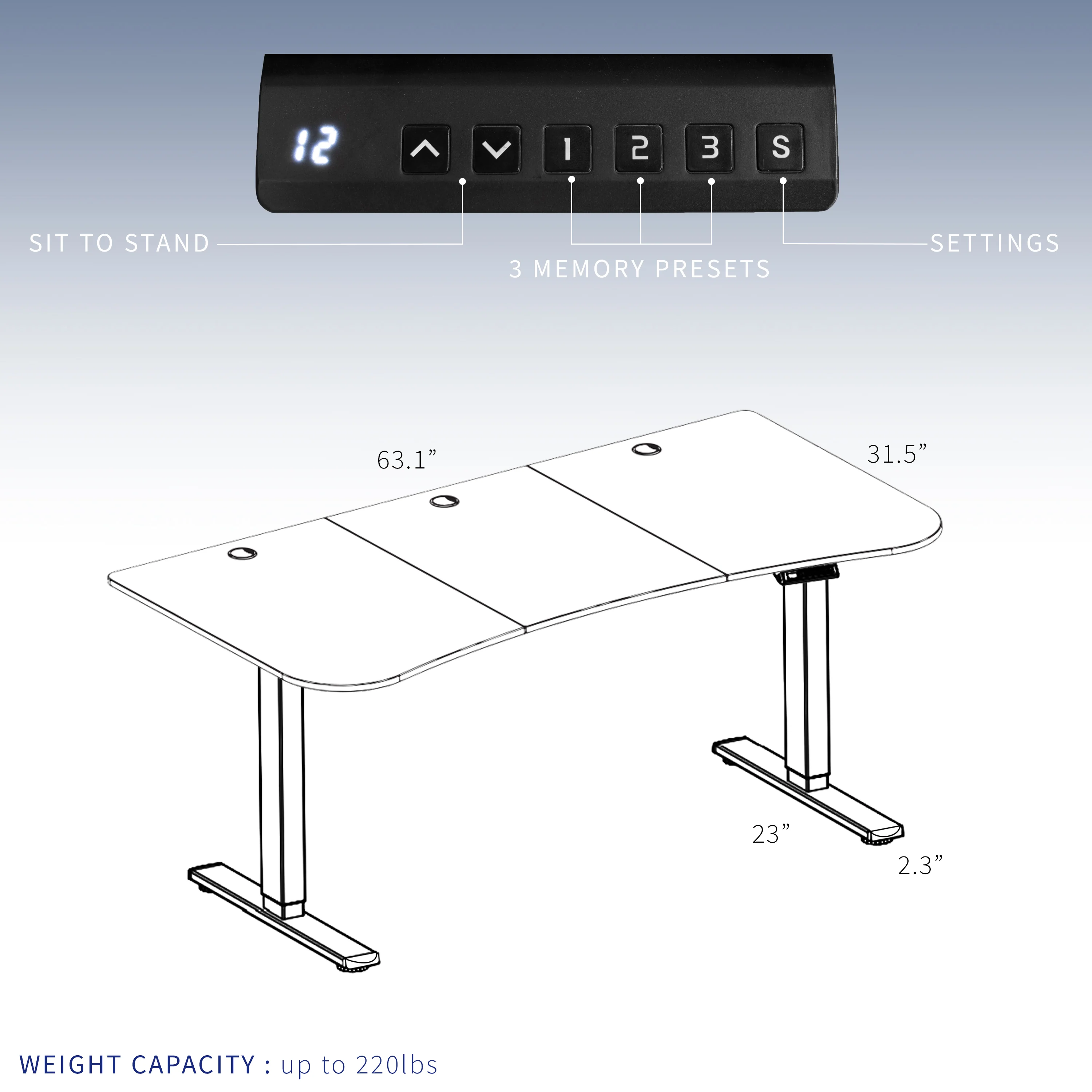 E2 Series - 63" x 32" Dual Motor Electric Desk with Push Button Memory Controller - Image 7