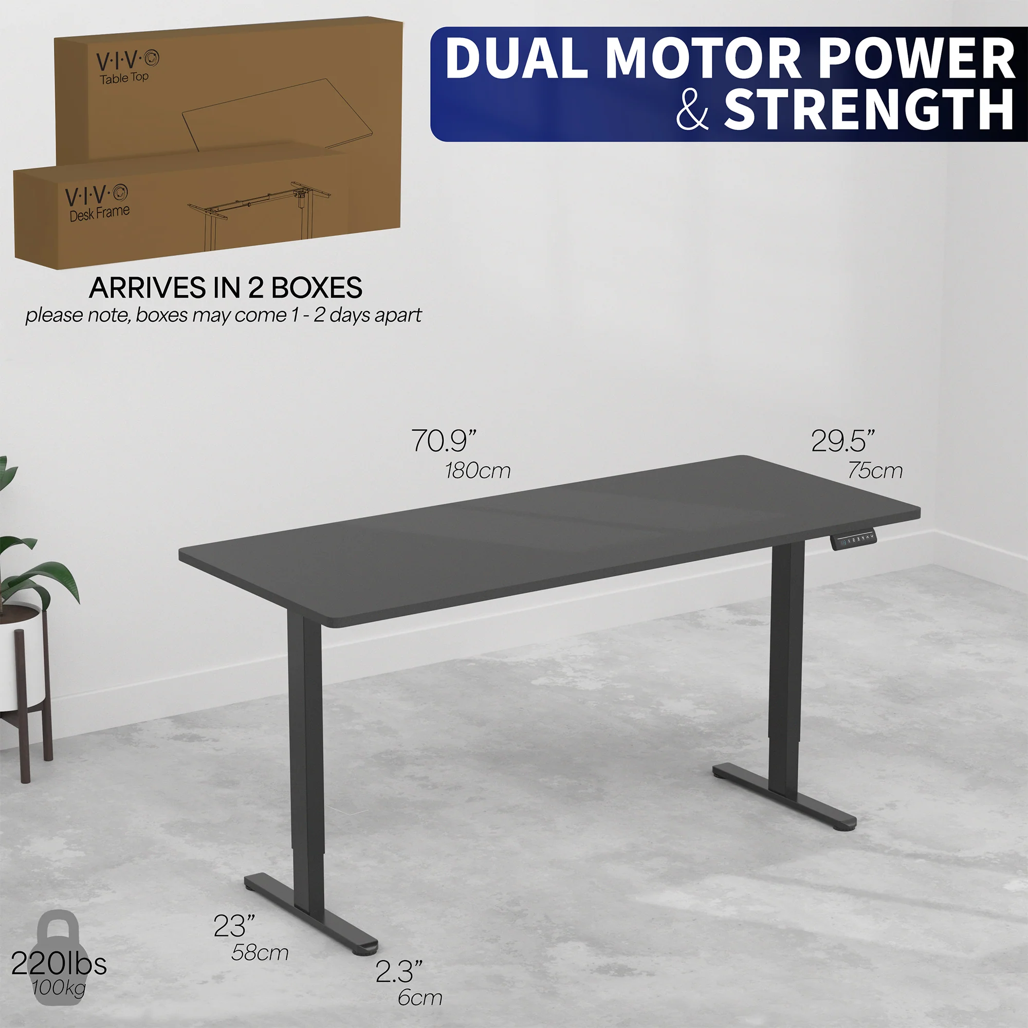 E2 Series - 71" x 30" Dual Motor Electric Desk - Image 5