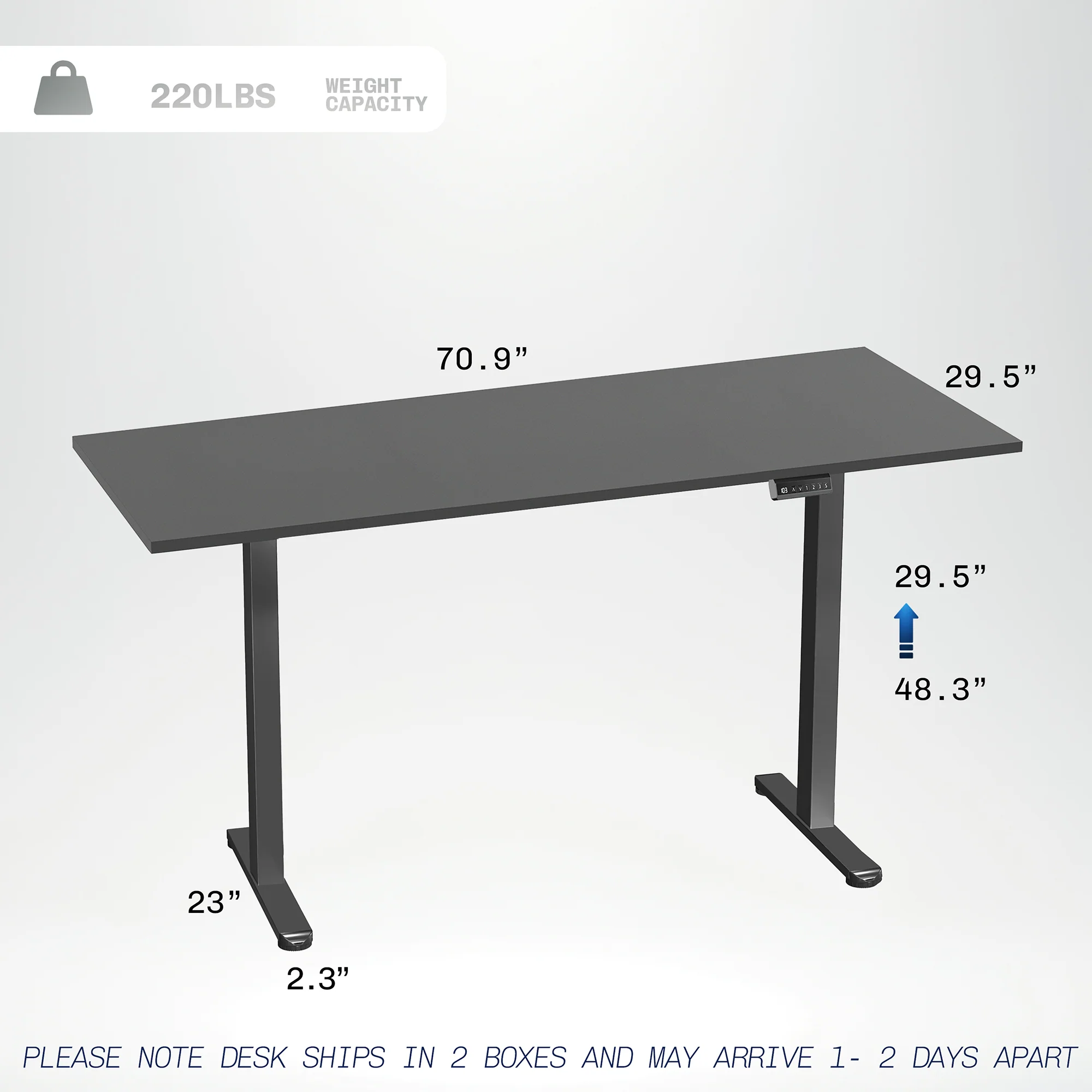E2 Series - 71" x 30" Dual Motor Electric Desk with Square Corner Top - Image 3