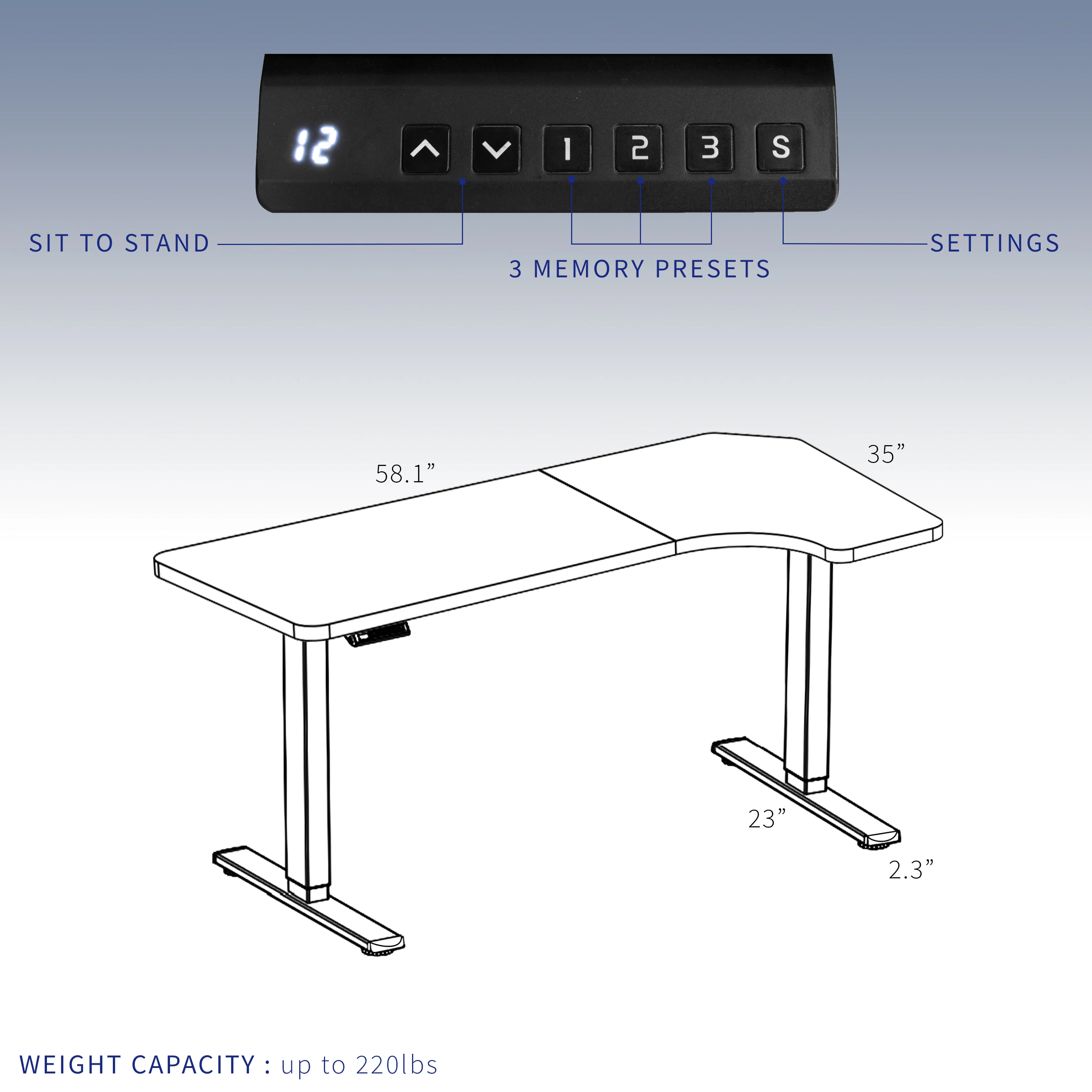 58" x 35" Dual Motor Corner Electric Desk with Push Button Memory Controller - Image 6