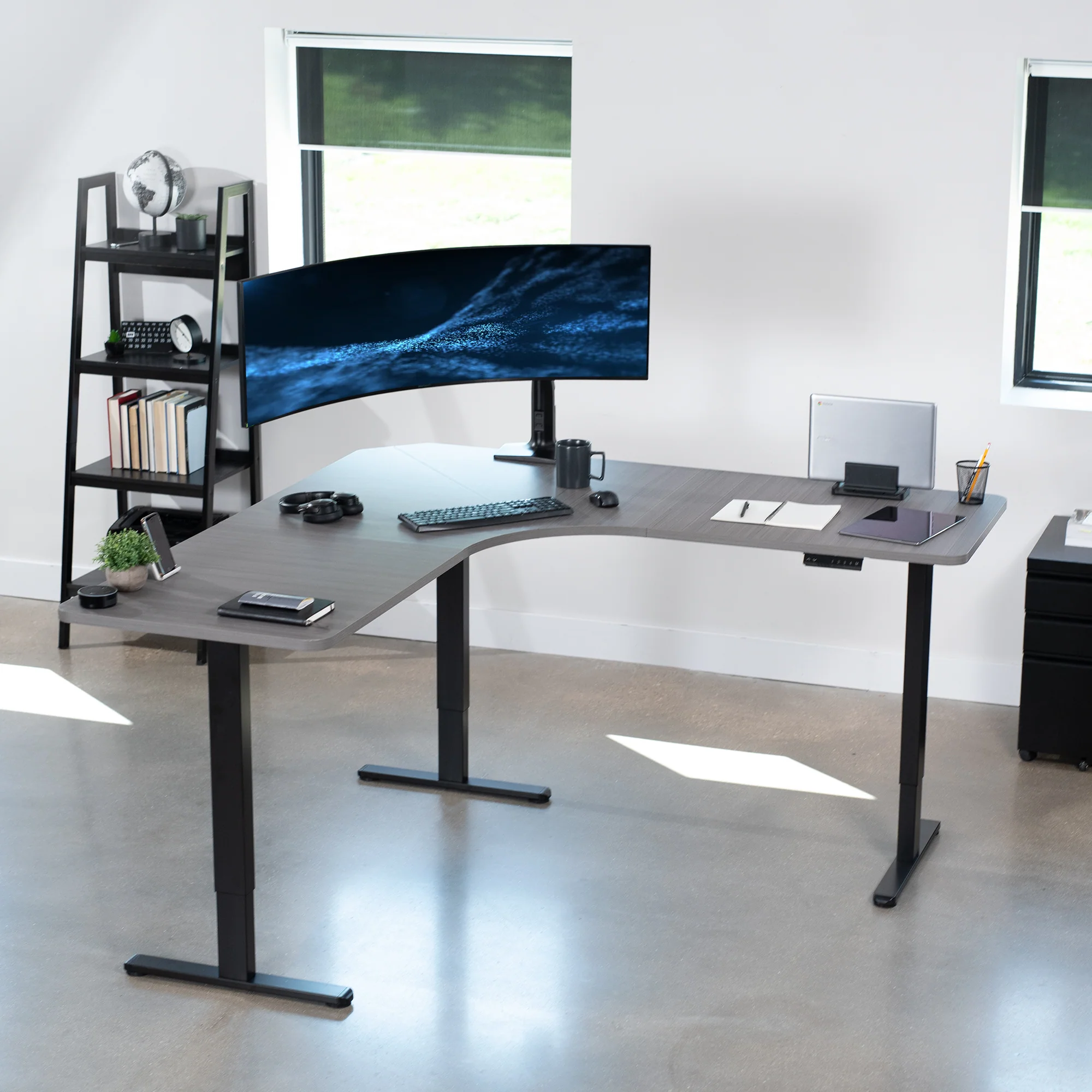 E3 Series - Curved Corner Triple Motor Electric Desk with Push Button Memory Controller - Image 16