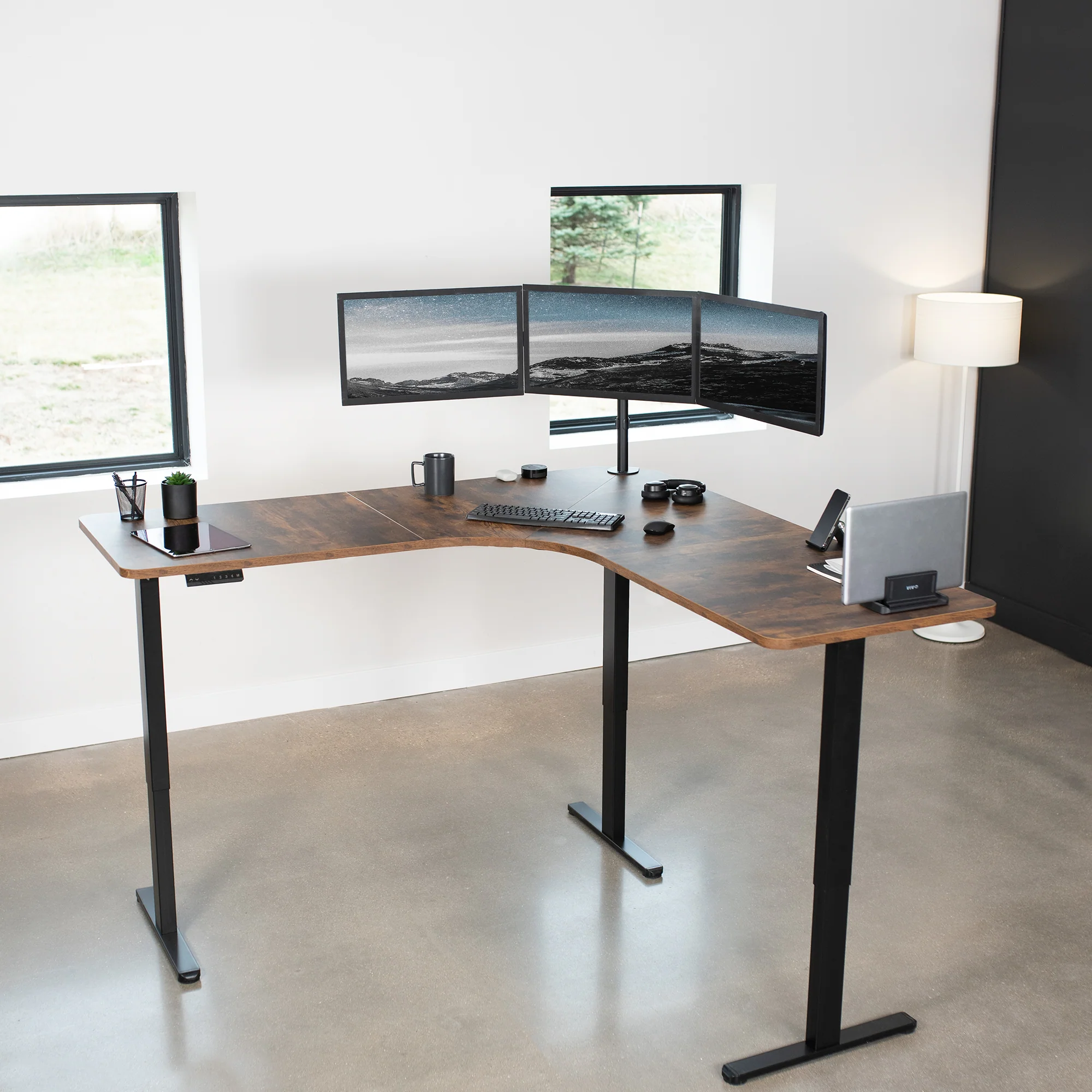 E3 Series - Curved Corner Triple Motor Electric Desk with Push Button Memory Controller - Image 18