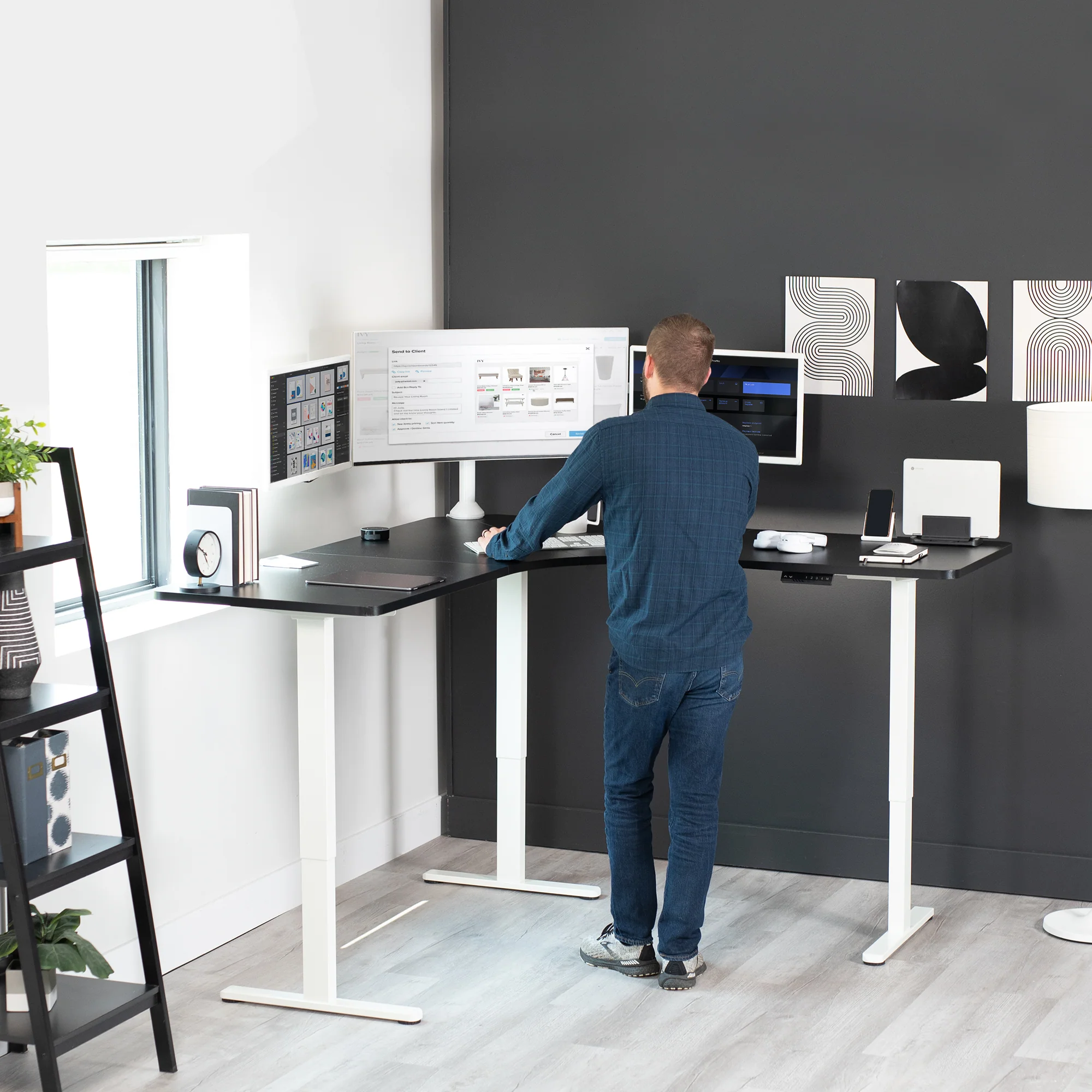 E3 Series - Curved Corner Triple Motor Electric Desk with Push Button Memory Controller - Image 22