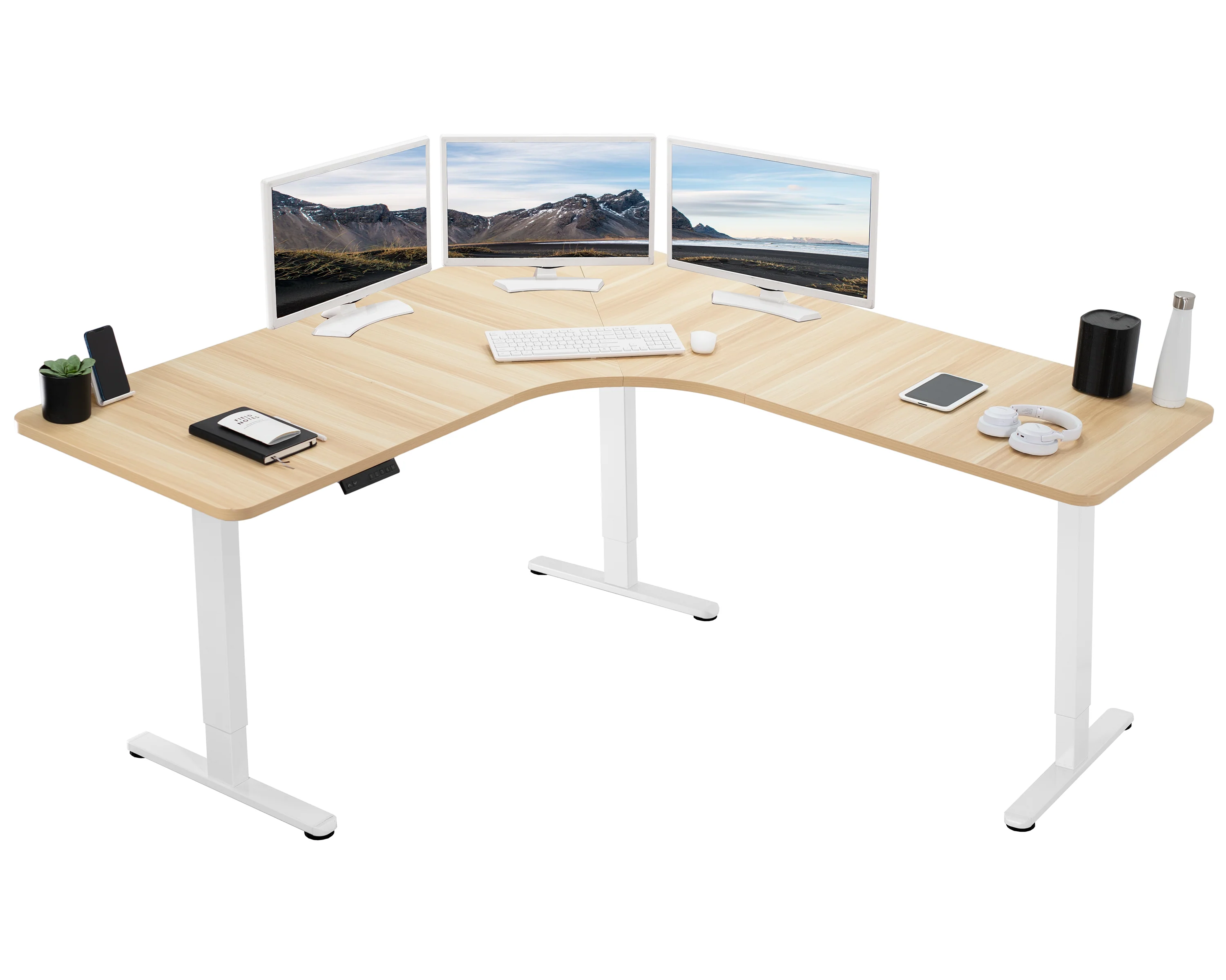 E3 Series - Curved Corner Triple Motor Electric Desk with Push Button Memory Controller - Image 23