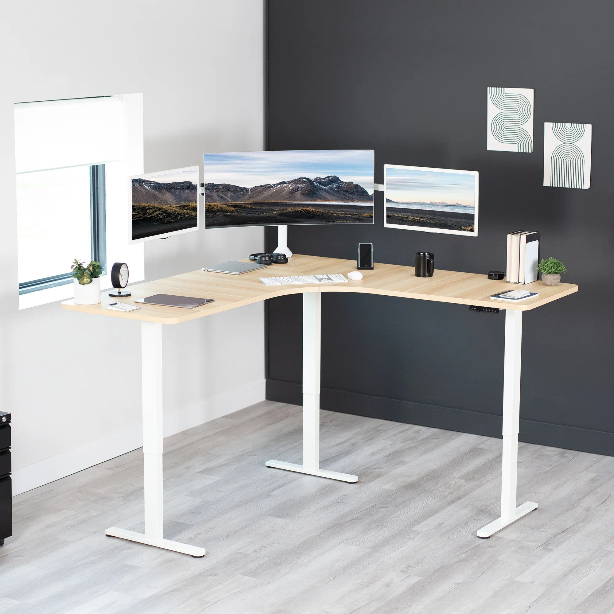 E3 Series - Curved Corner Triple Motor Electric Desk with Push Button Memory Controller - Image 24