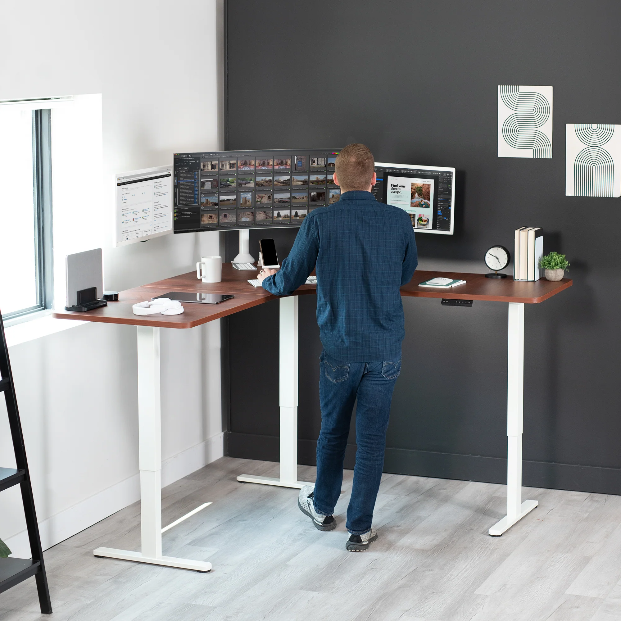 E3 Series - Curved Corner Triple Motor Electric Desk with Push Button Memory Controller - Image 26