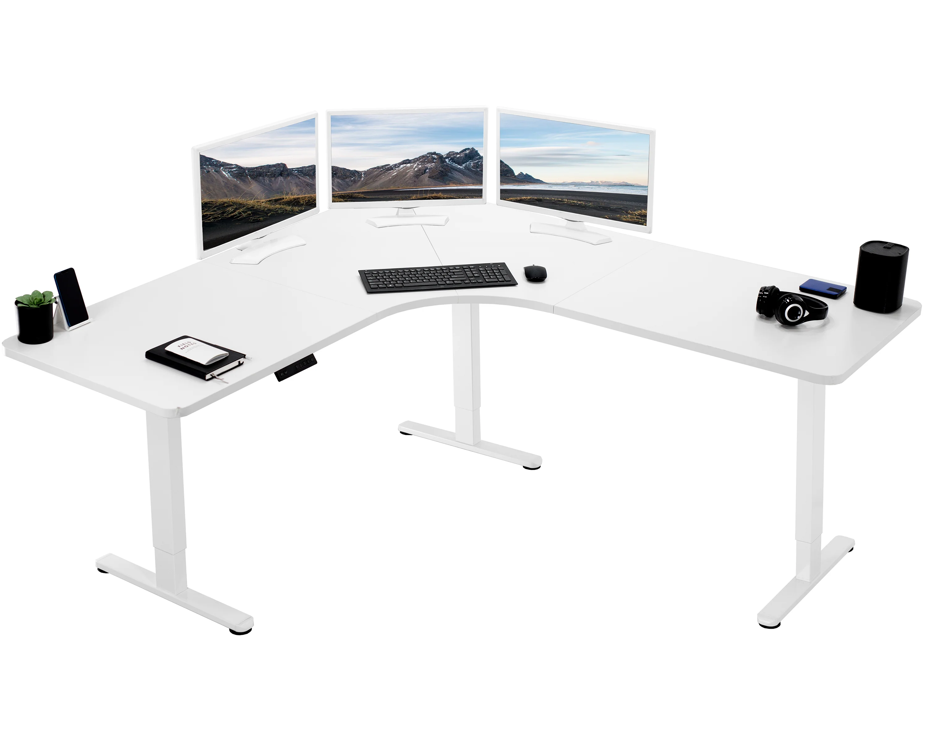 E3 Series - Curved Corner Triple Motor Electric Desk with Push Button Memory Controller - Image 31