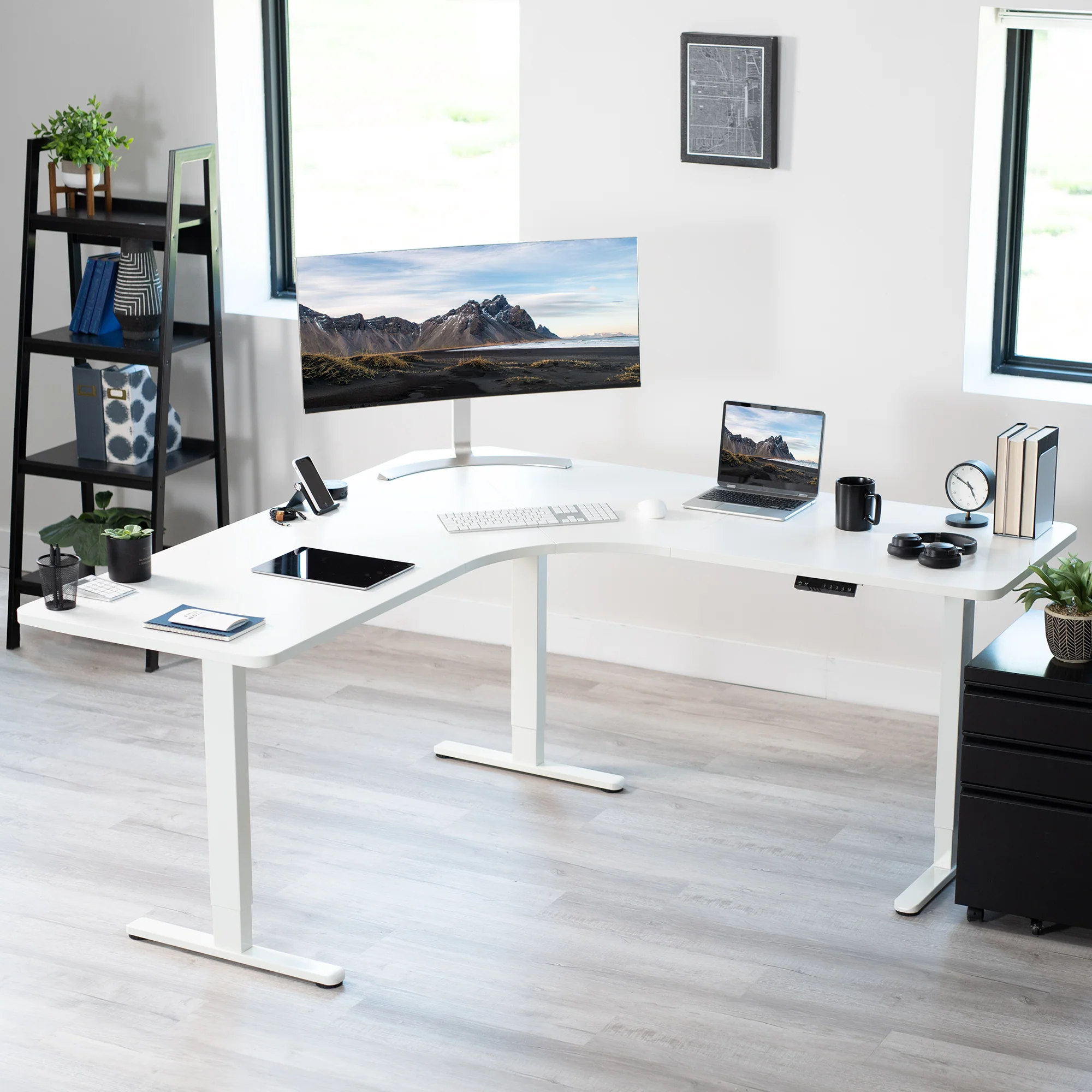 E3 Series - Curved Corner Triple Motor Electric Desk with Push Button Memory Controller - Image 32