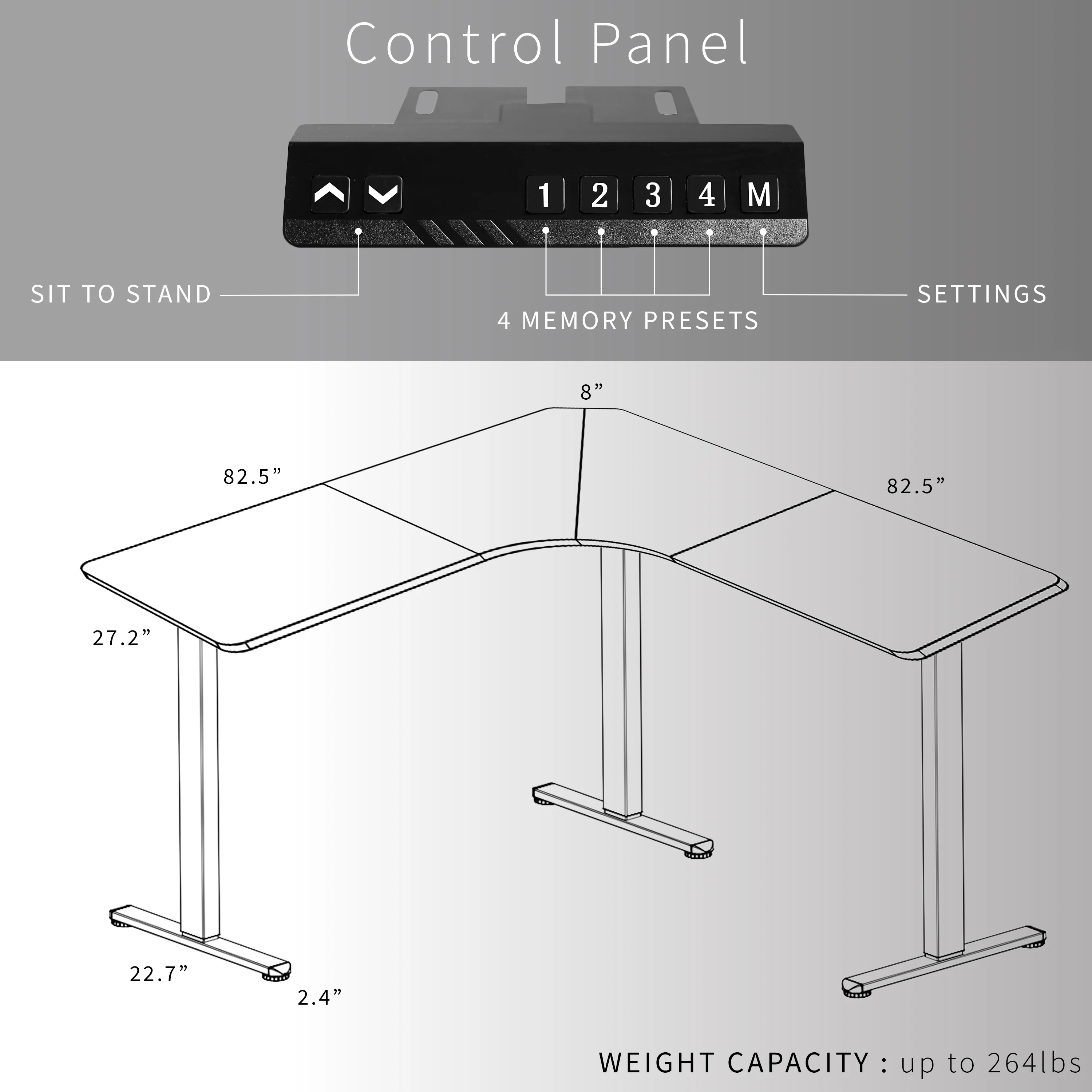 E3 Series - Curved Corner Triple Motor Electric Desk with Push Button Memory Controller - Image 35