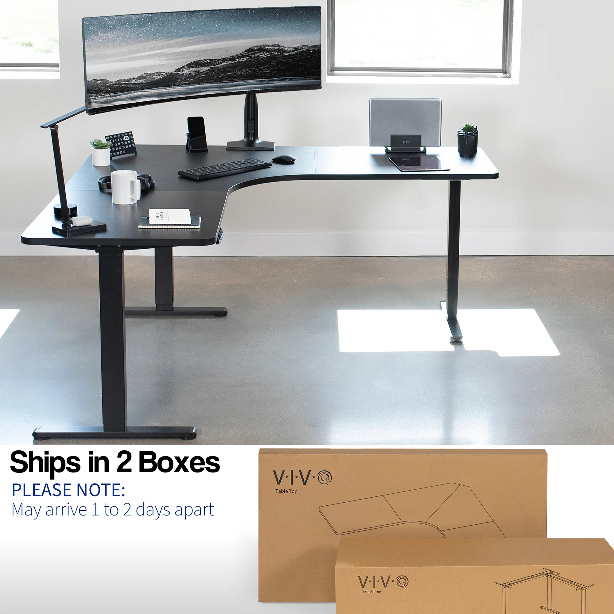 E3 Series - Curved Corner Triple Motor Electric Desk with Push Button Memory Controller - Image 5