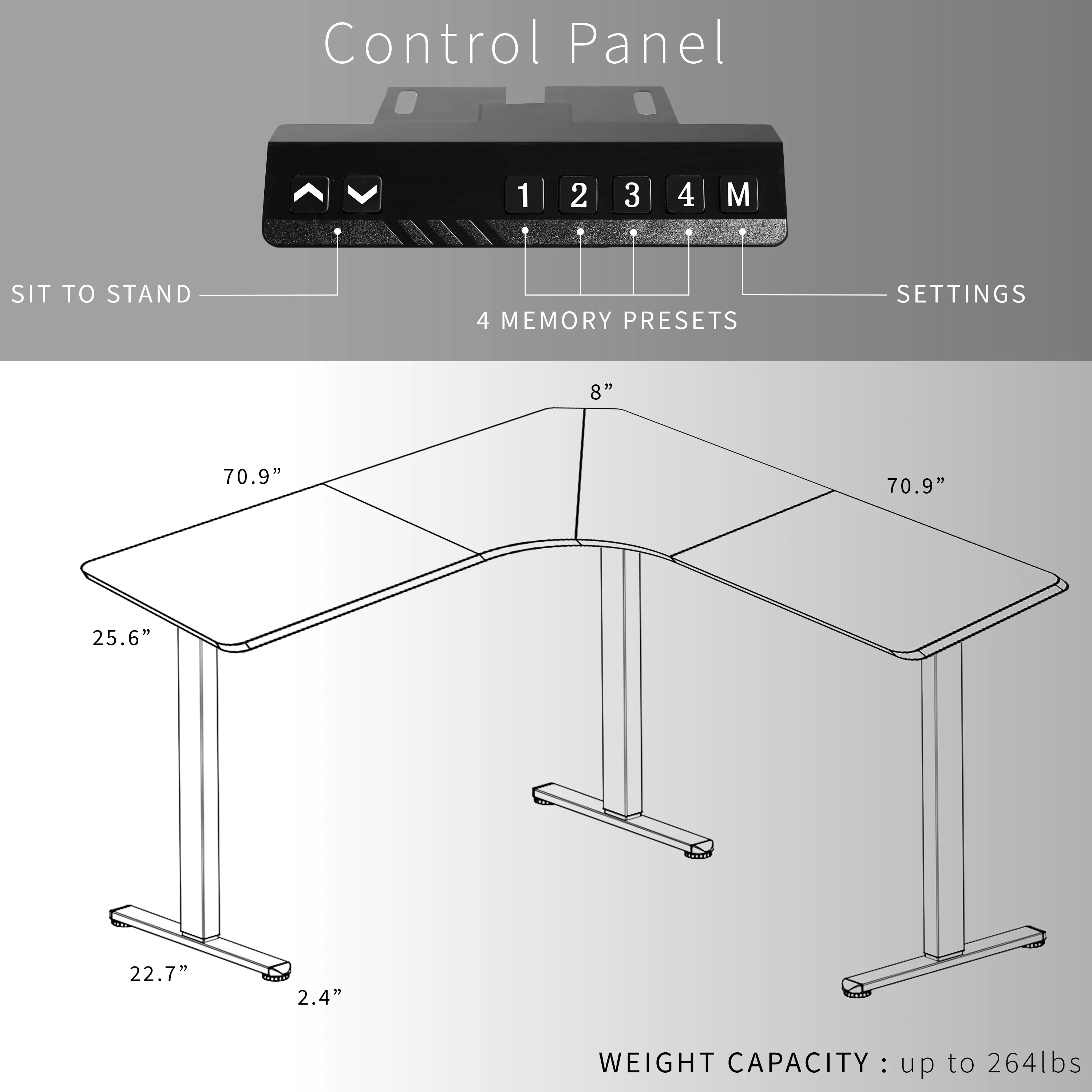 E3 Series - Curved Corner Triple Motor Electric Desk with Push Button Memory Controller - Image 6