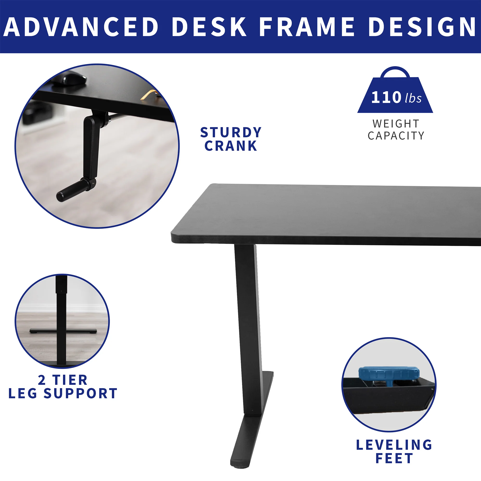MB Series - 43" x 24" Manual Height Adjustable Desk - Image 3