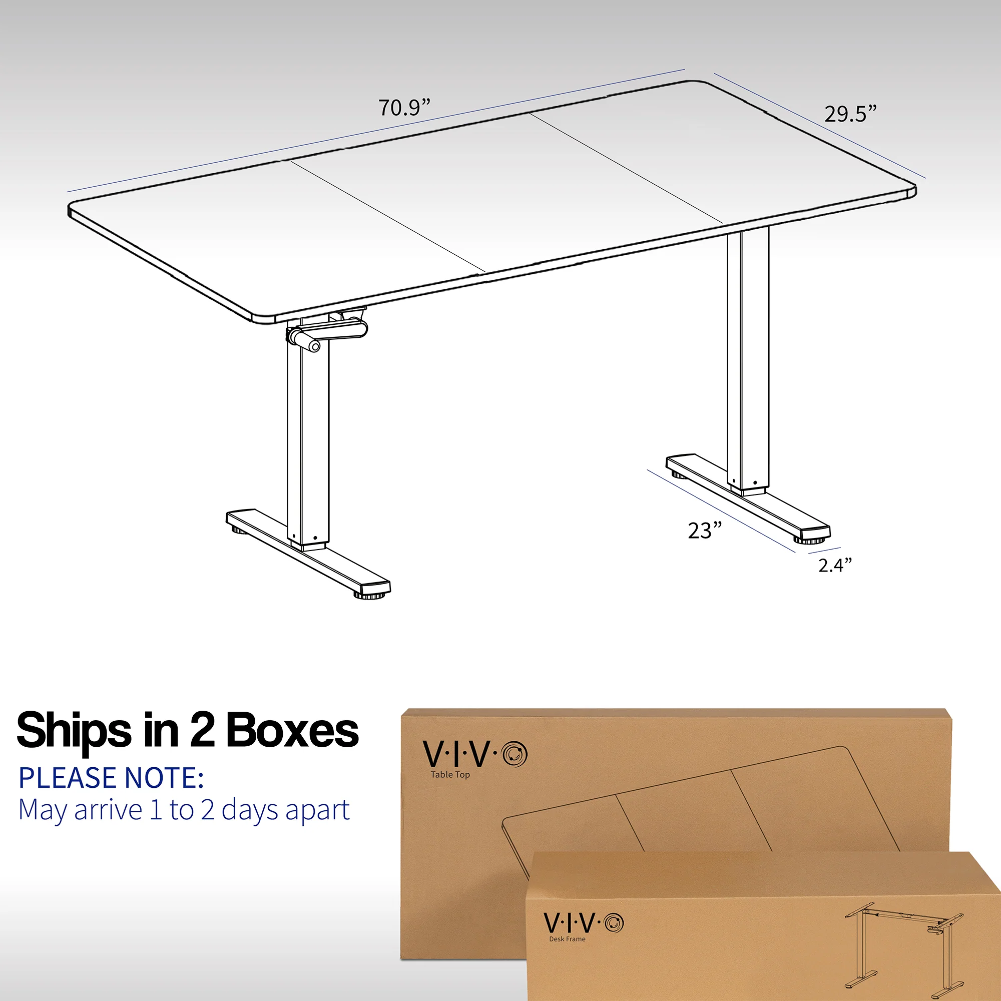 MB Series - 71" x 30" Manual Height Adjustable Desk - Image 3