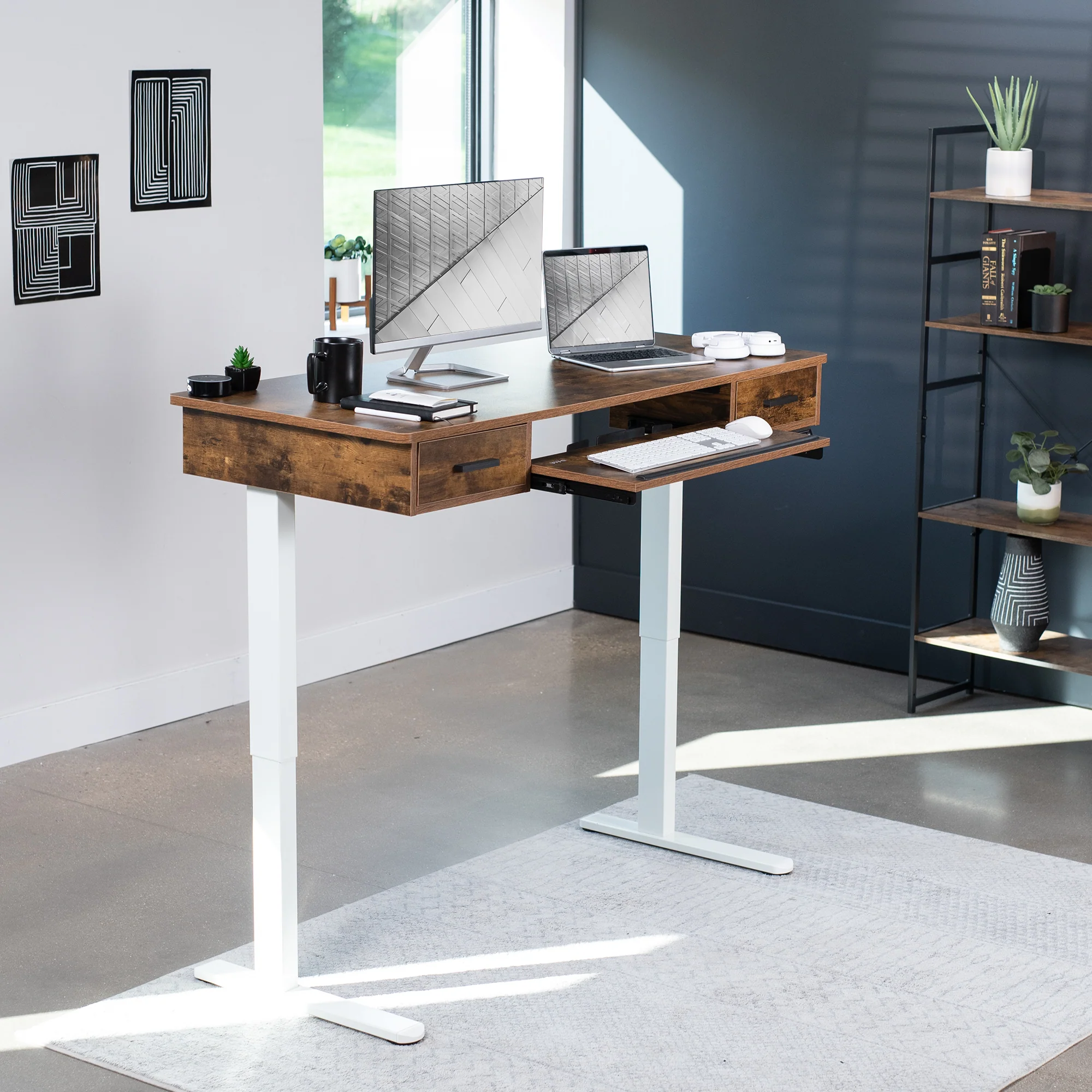 RB Series - Vintage Brown Top 55" x 24" Rear-set Electric Desk with Storage - Image 13