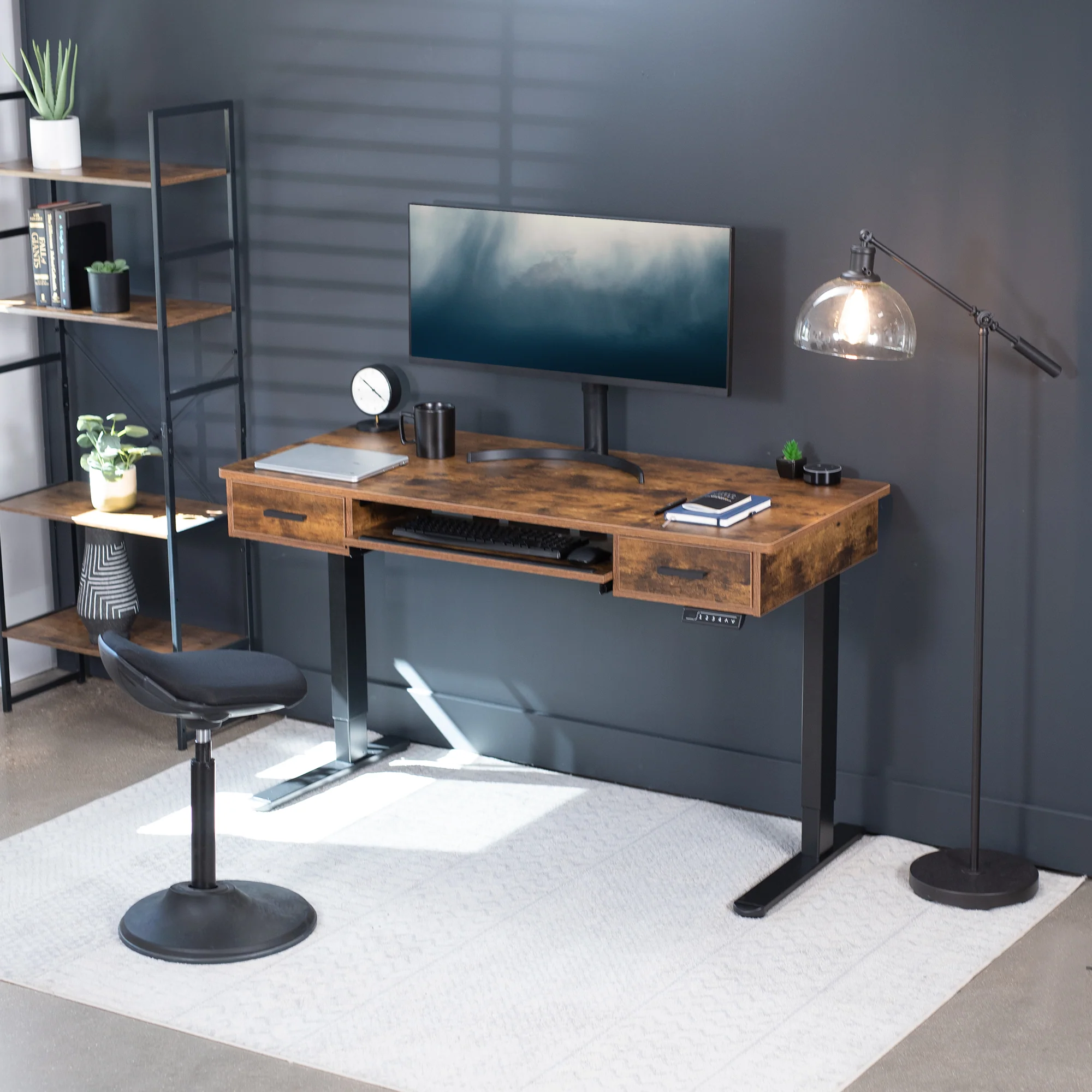 RB Series - Vintage Brown Top 55" x 24" Rear-set Electric Desk with Storage - Image 9