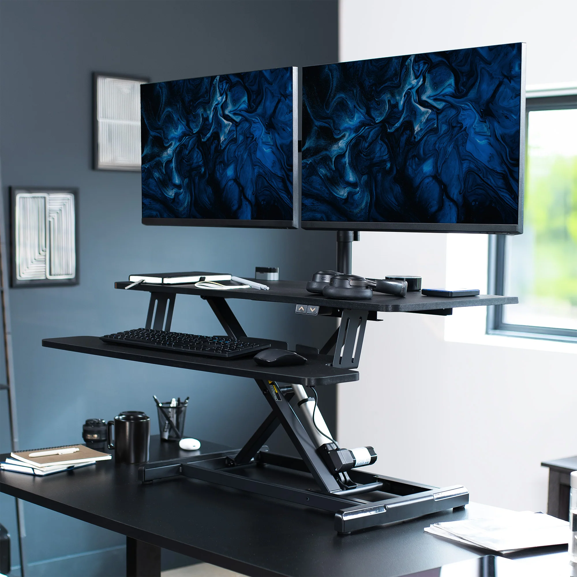 Electric Standing Desk Converter with Dual Monitor Mount - Image 2