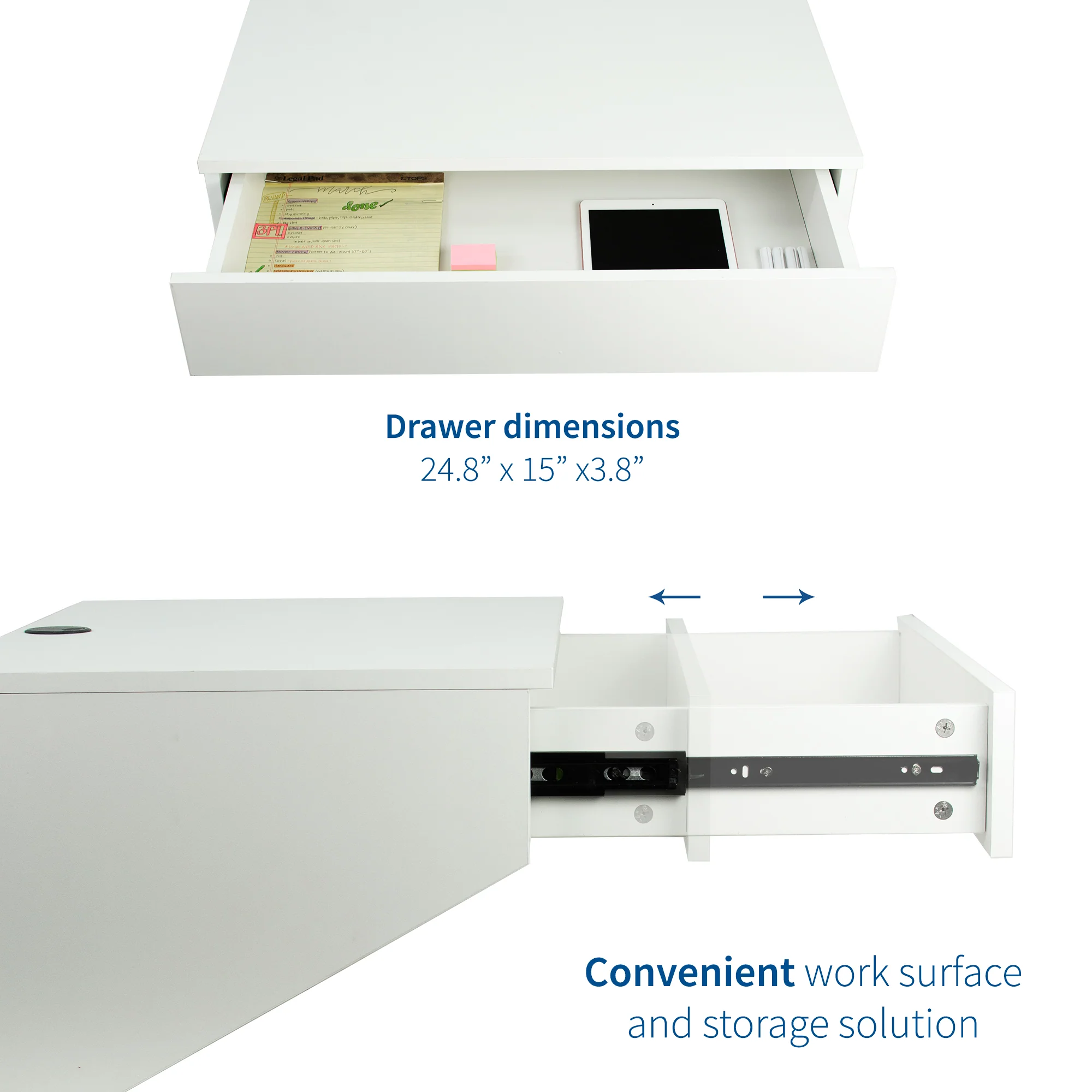 White Wall Mounted 28” Desk with Drawer - Image 4