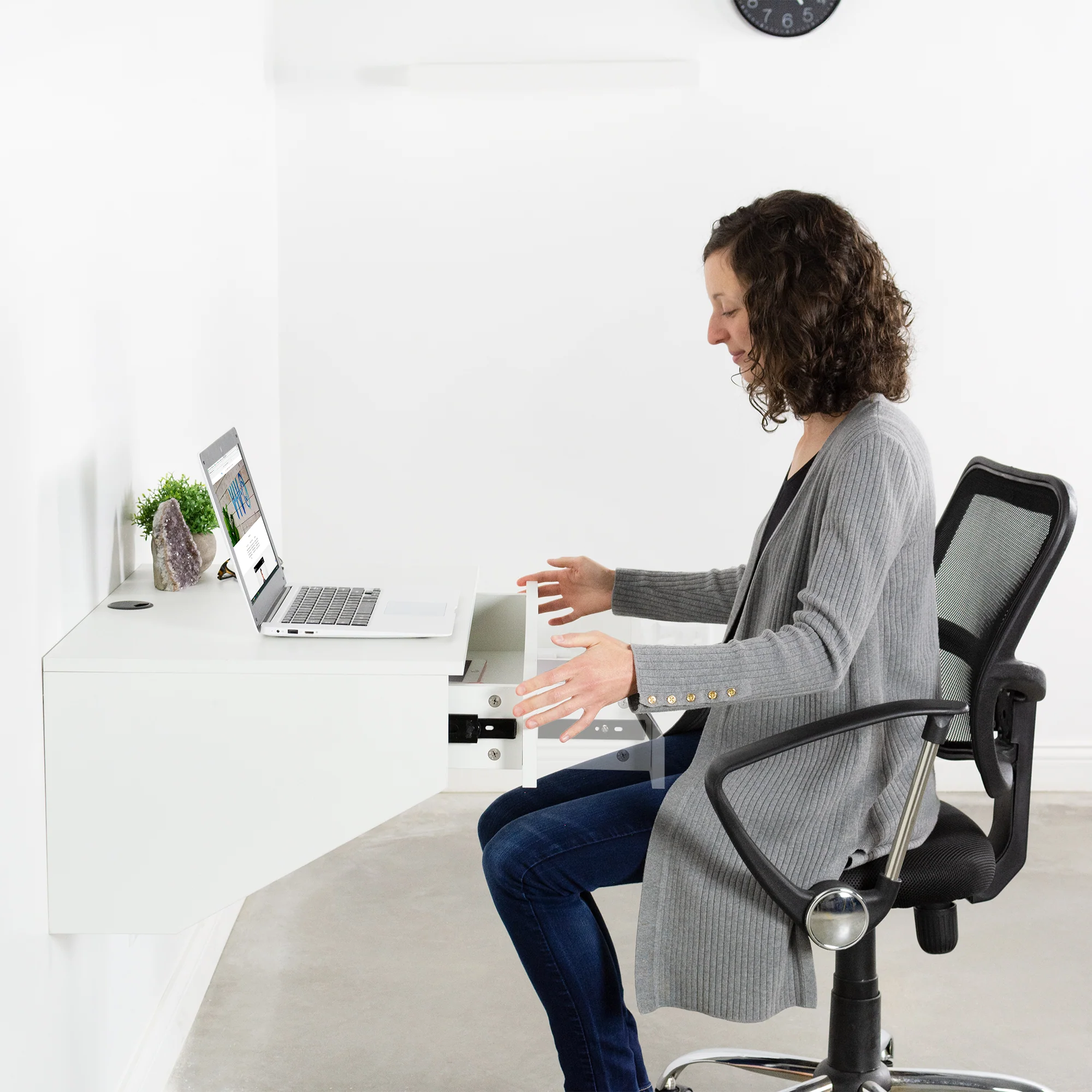 White Wall Mounted 28” Desk with Drawer - Image 7