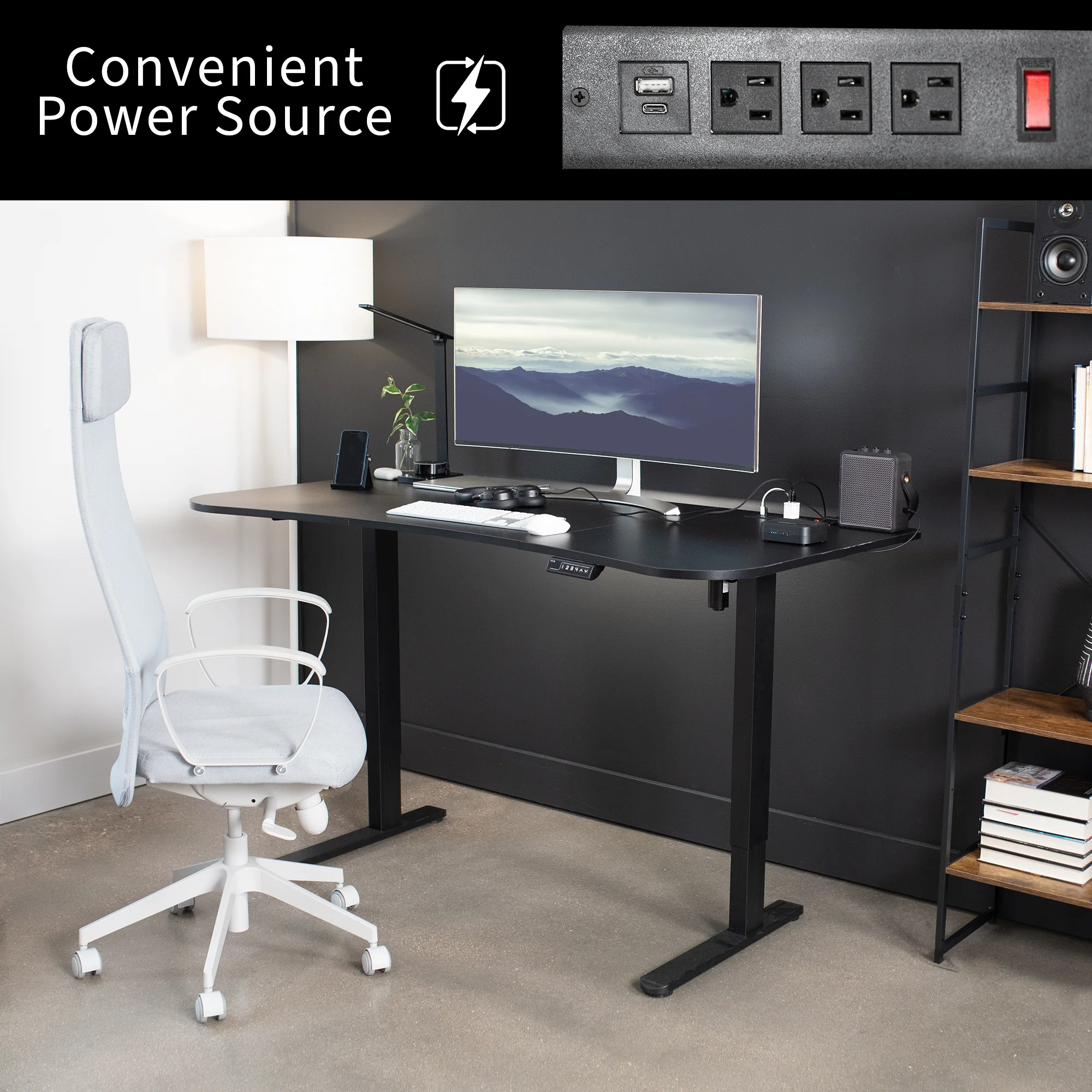 Black 63” x 32” Table Top with Built-in Power Strip - Image 6