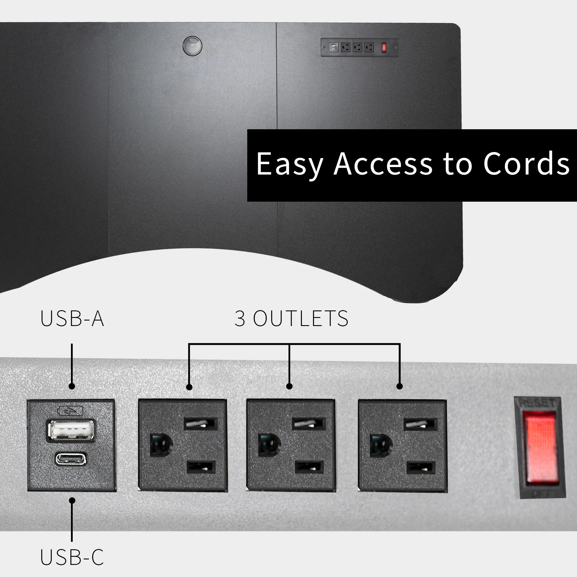 Black 63” x 32” Table Top with Built-in Power Strip - Image 8