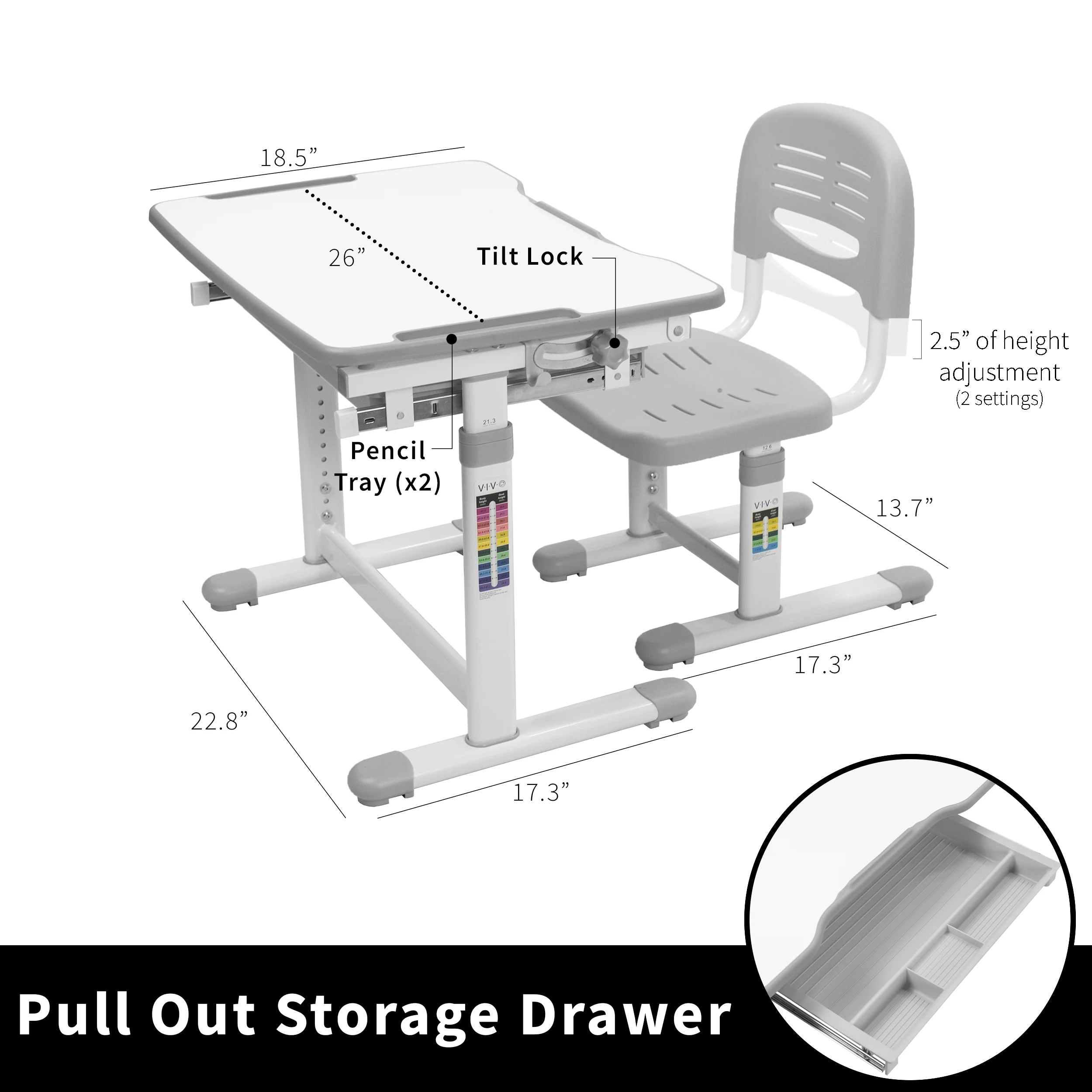 Kids' Height Adjustable Desk and Chair - Image 3